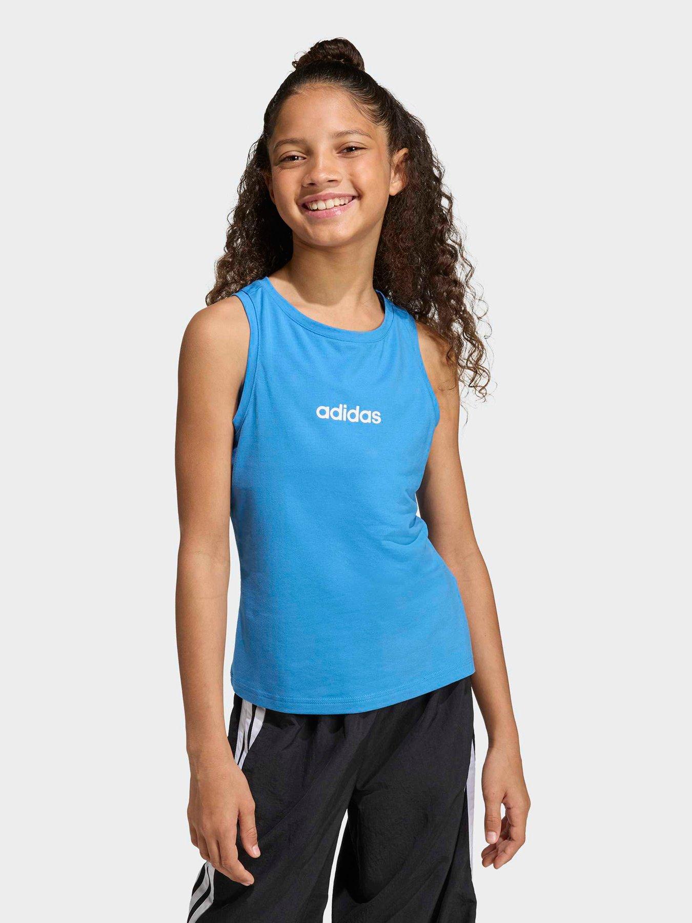 Image 1 of 6 of adidas Sportswear Junior Girls Girls Linear Single Jersey Tank - Blue
