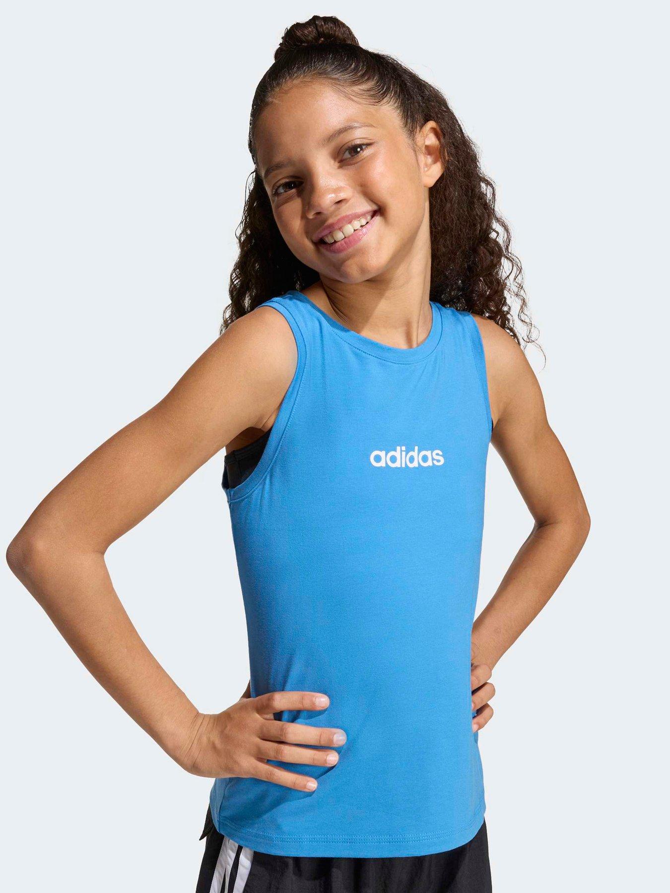 Image 4 of 6 of adidas Sportswear Junior Girls Girls Linear Single Jersey Tank - Blue