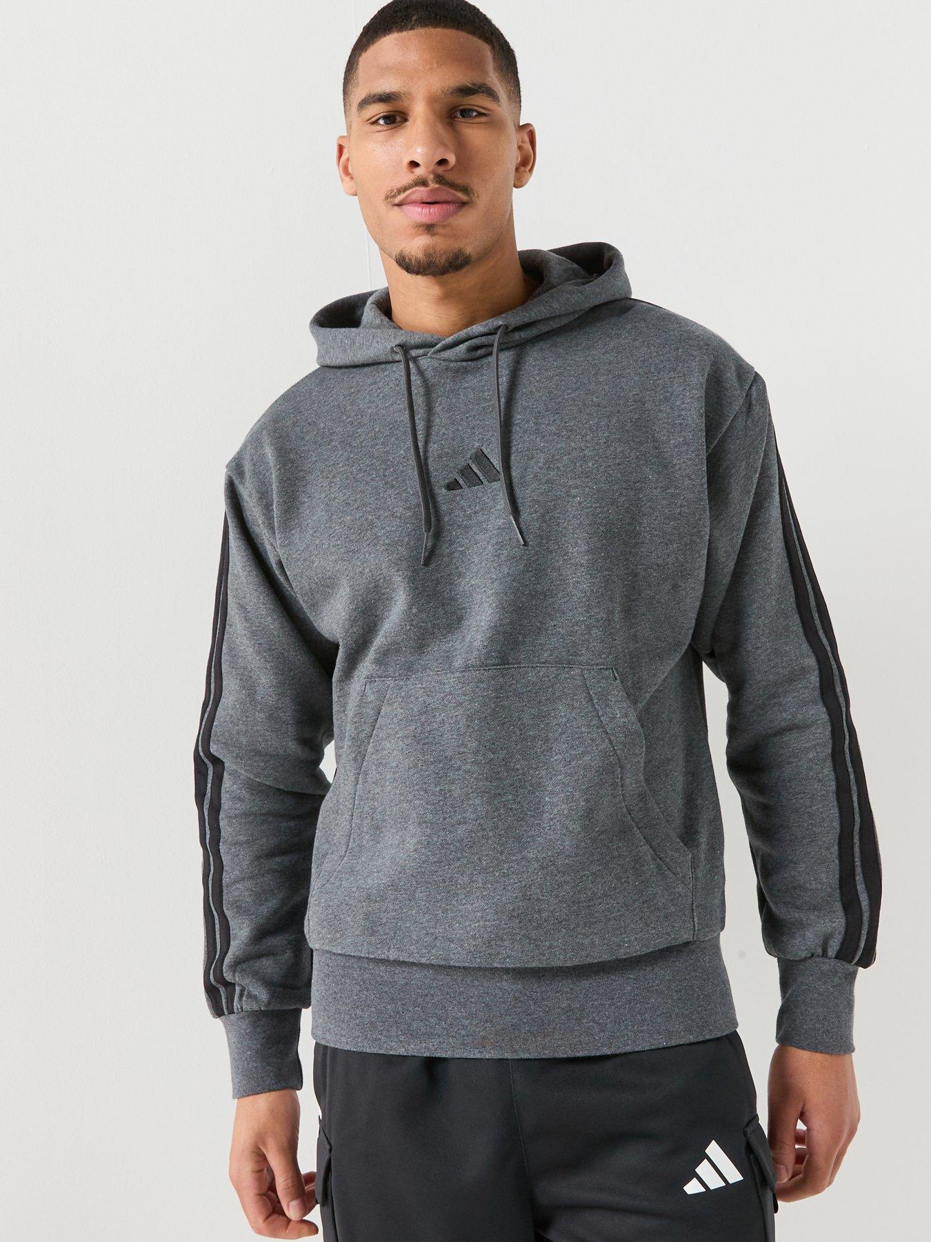 Adidas Sportswear Men'S Essentials Three Stripes Fleece Hoodie - Grey