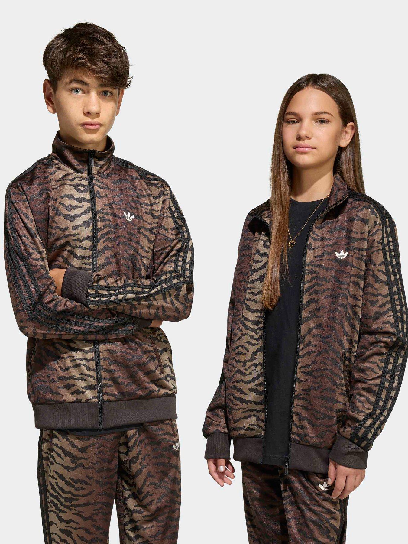 adidas Originals Junior Unisex Firebird Loose Animal Print Top - Brown