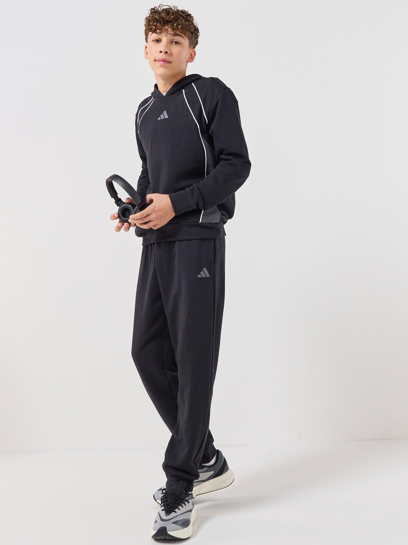 adidas Sportswear Junior Unisex Color Block Tracksuit, Black/Gresix/White, Size 9-10 Years