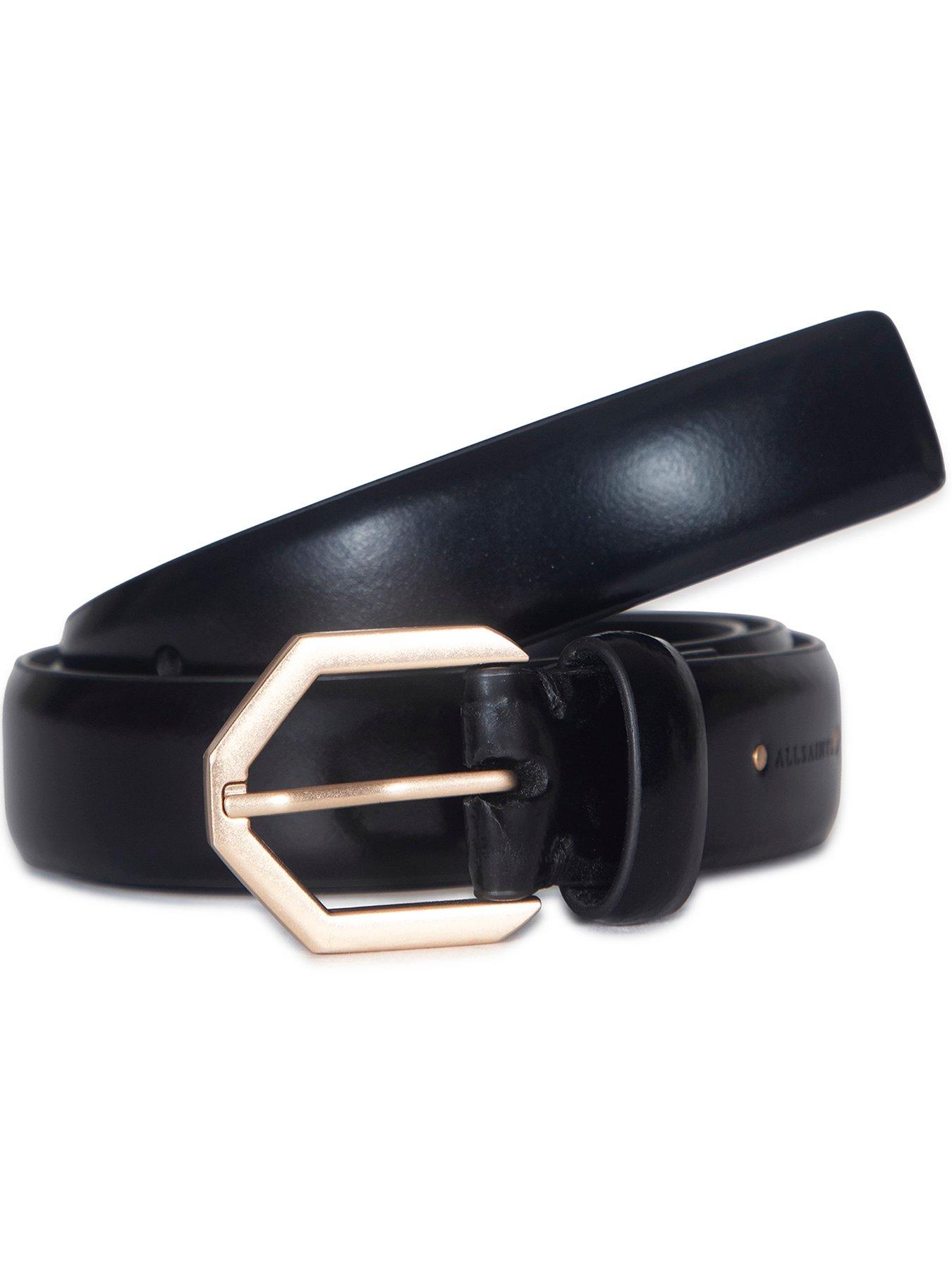 AllSaints 25mm Spazzolato Leather Belt - Black