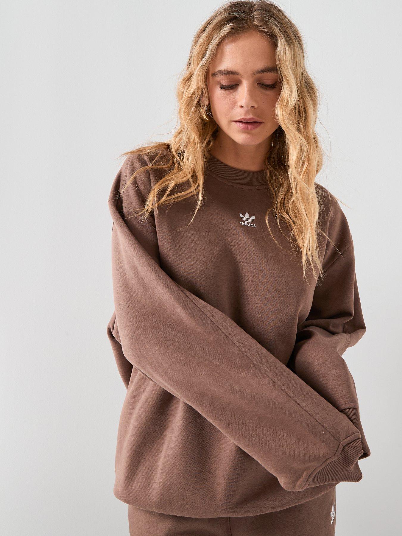 Adidas Originals Women'S Essentials Fleece Long Oversized Crew Sweatshirt - Brown