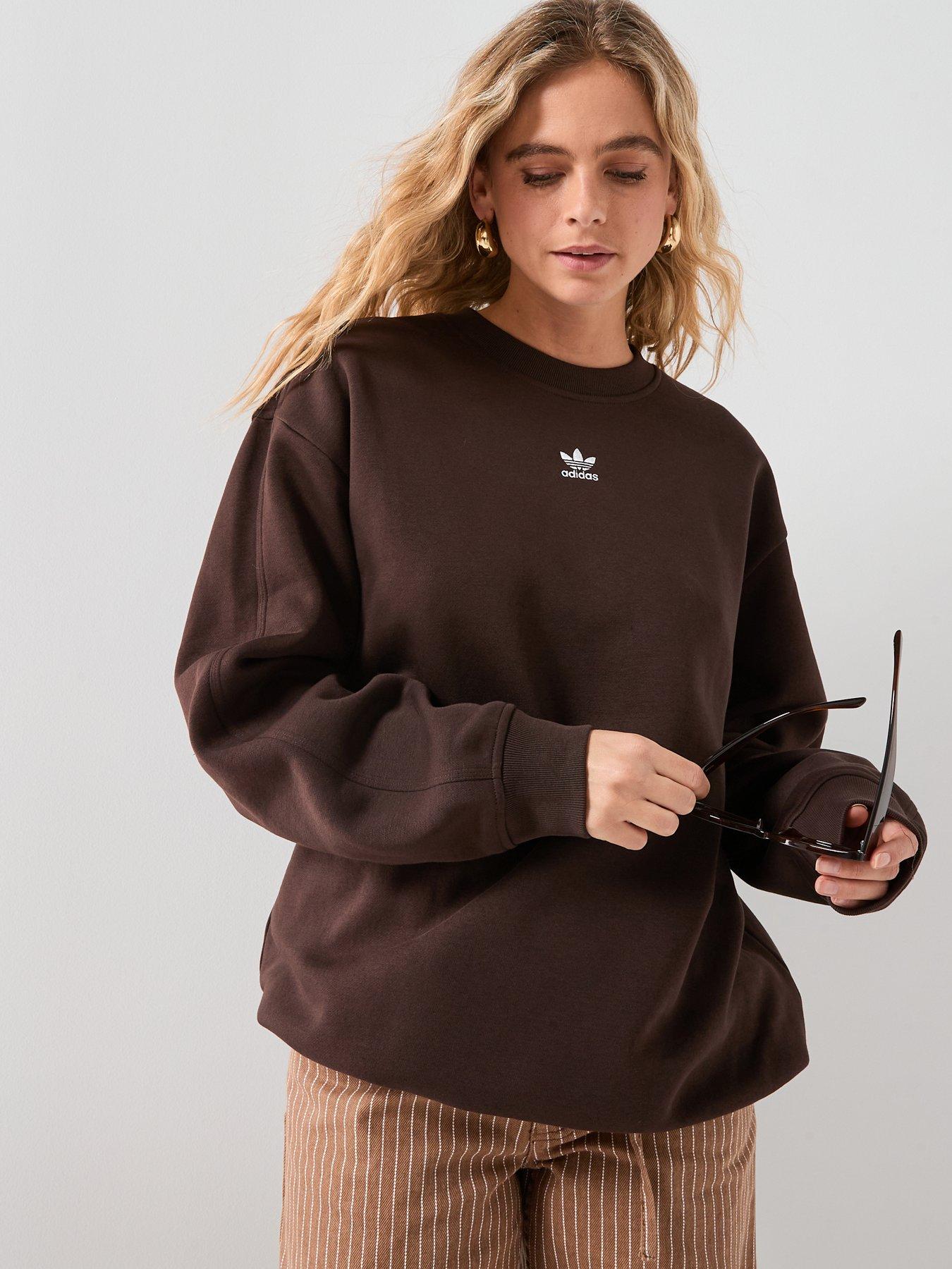 adidas Originals Women's Essentials Fleece Long Oversized Crew Sweatshirt - Brown