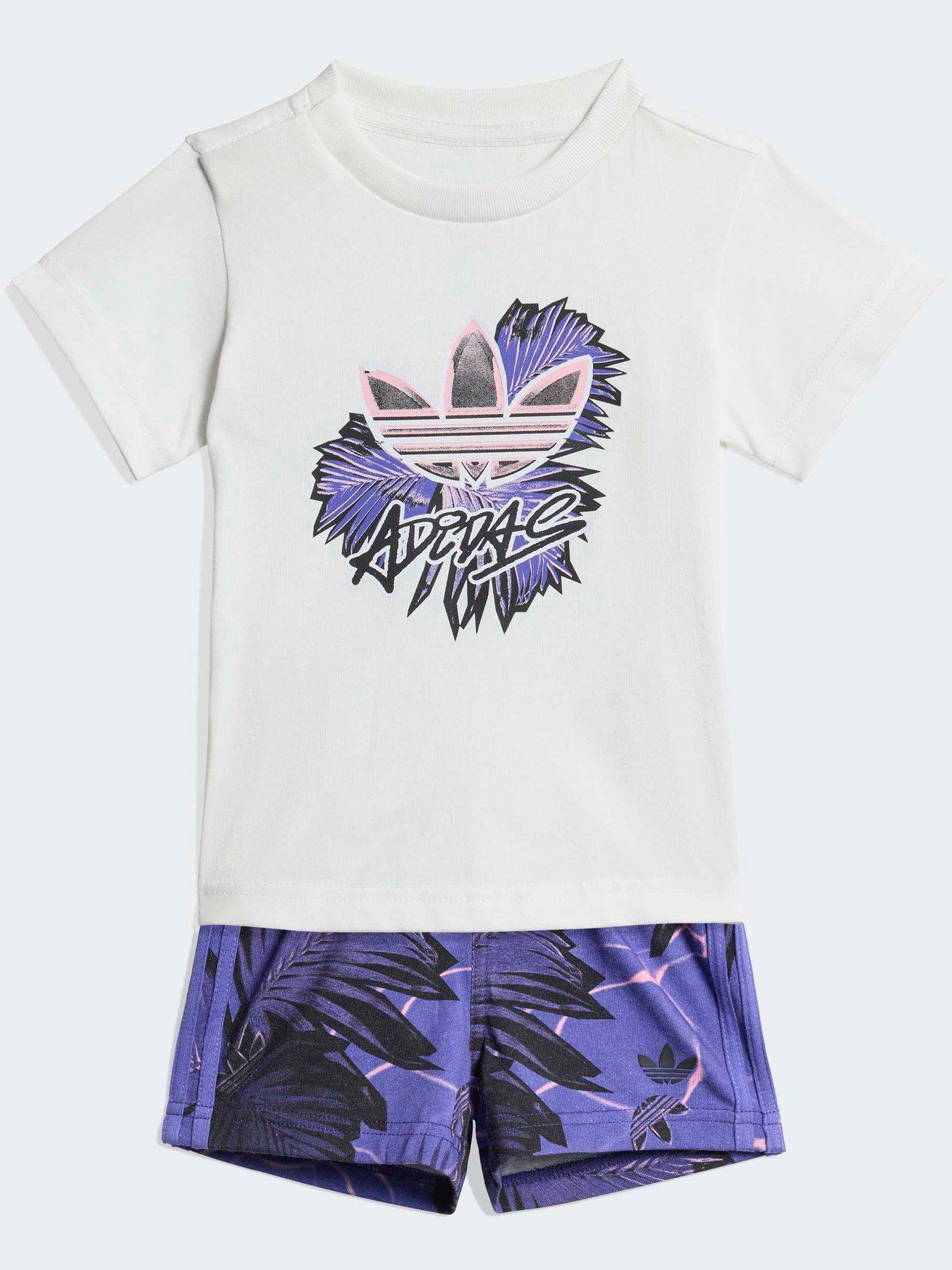 adidas Originals Infant Unisex Floral Printed Regular Short Tee Set - Purple
