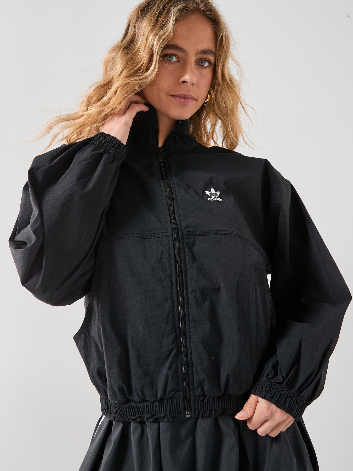 adidas Originals Women's Essentials Cropped Woven Windbreaker Jacket, Black, Size S, Women
