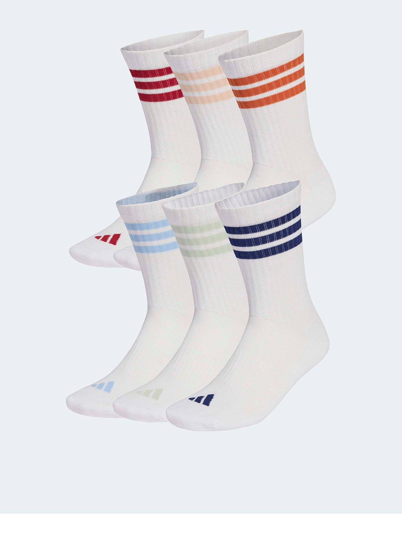 adidas Sportswear Unisex 3 Stripe Essentials Crew Socks 6 Pack, White/Actmar/Foxora/D, Size Xs, Women
