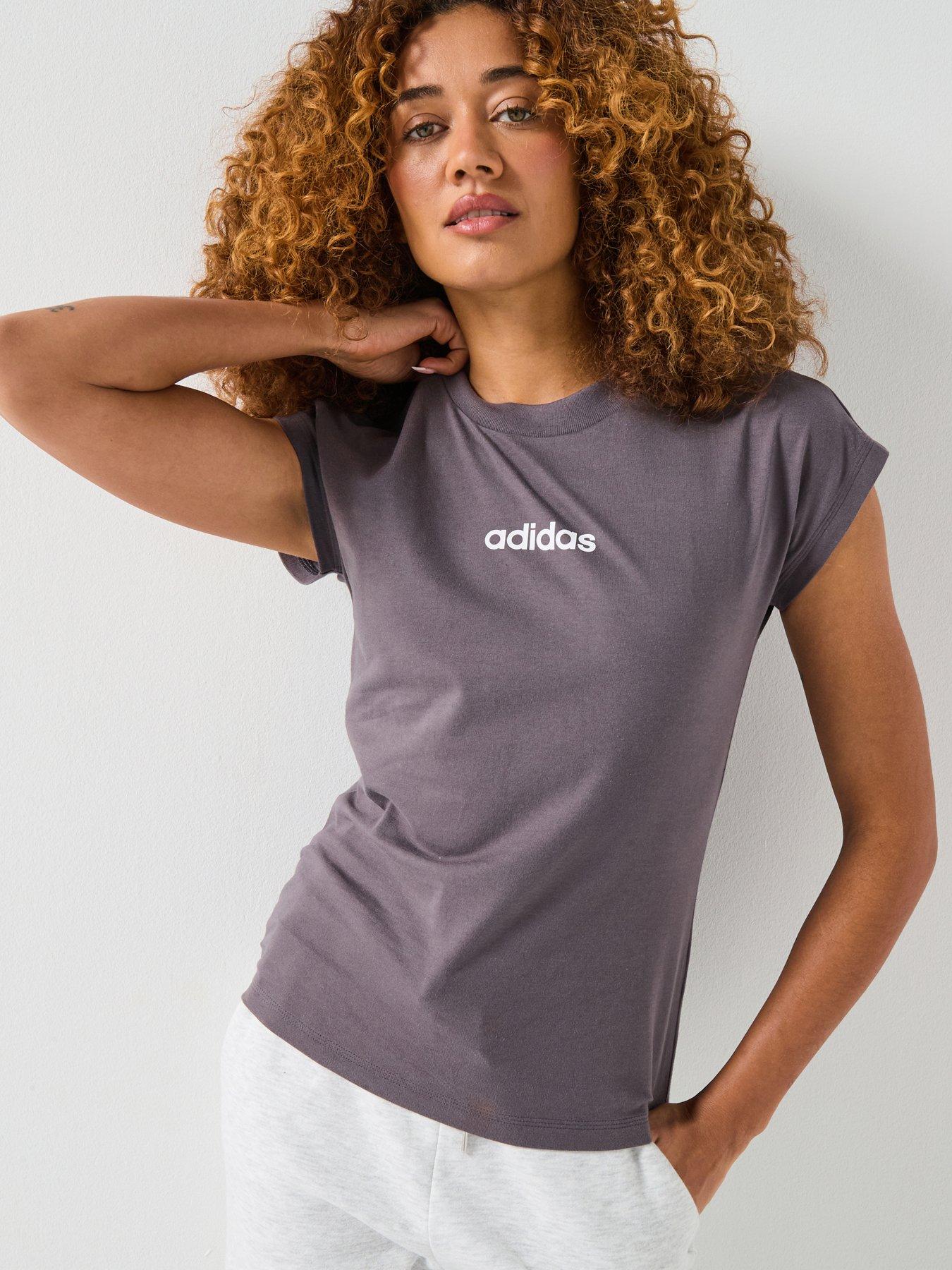 adidas Sportswear Women's Essentials Linear Cotton T-Shirt, Grey, Size Xs, Women