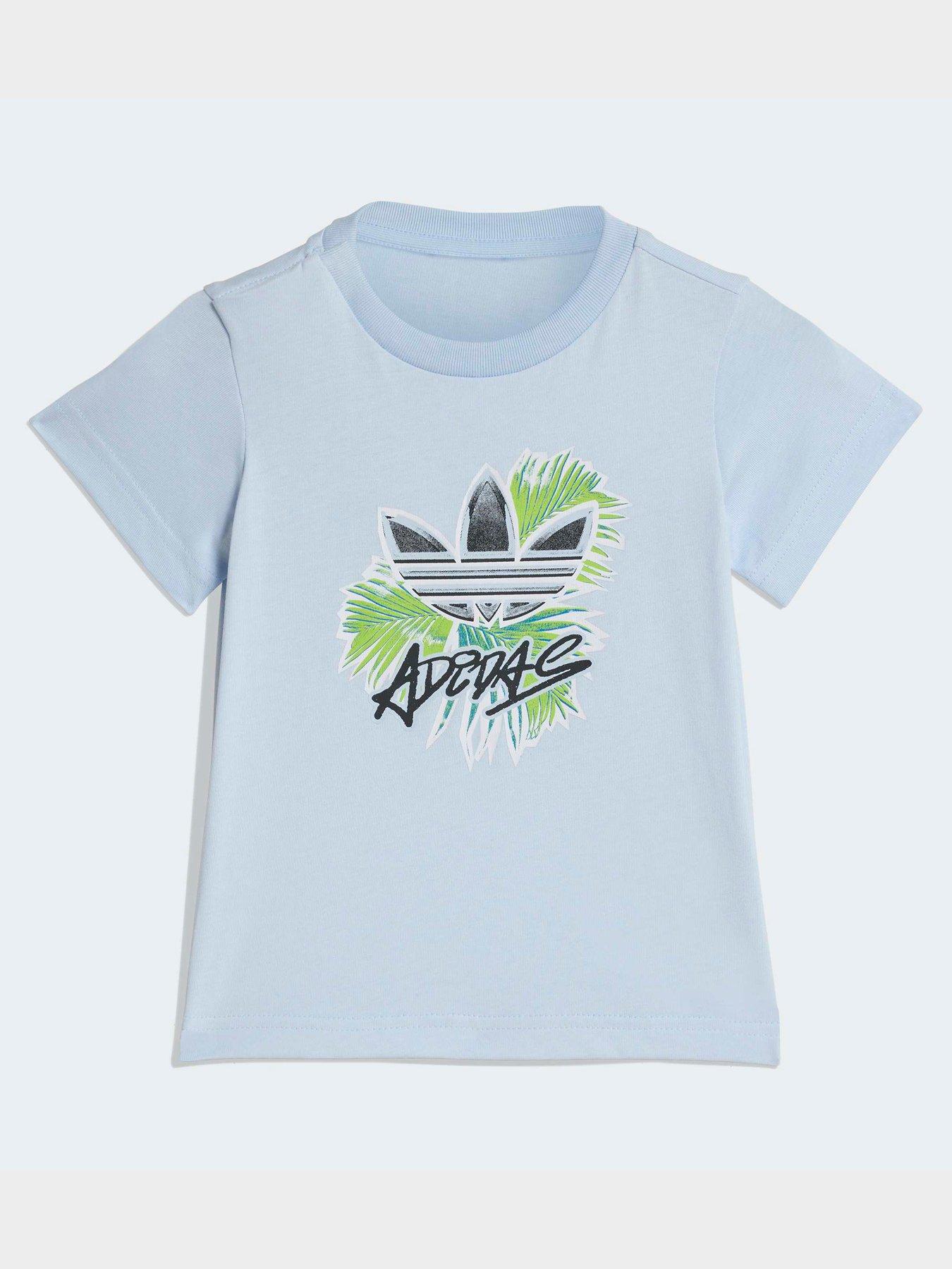 Image 3 of 6 of adidas Originals Infant Unisex Floral Printed Short And T-Shirt Set - Blue
