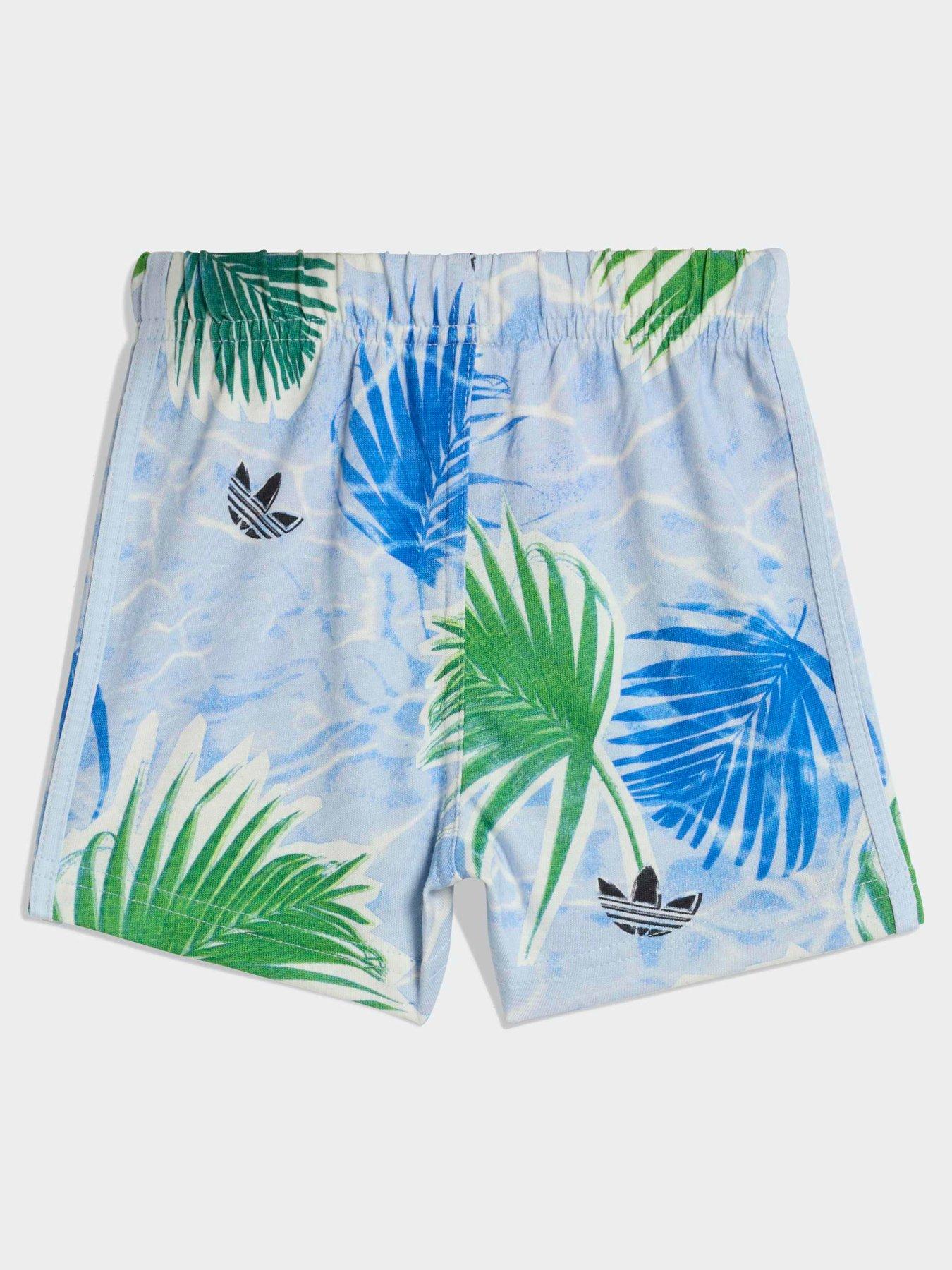 Image 4 of 6 of adidas Originals Infant Unisex Floral Printed Short And T-Shirt Set - Blue