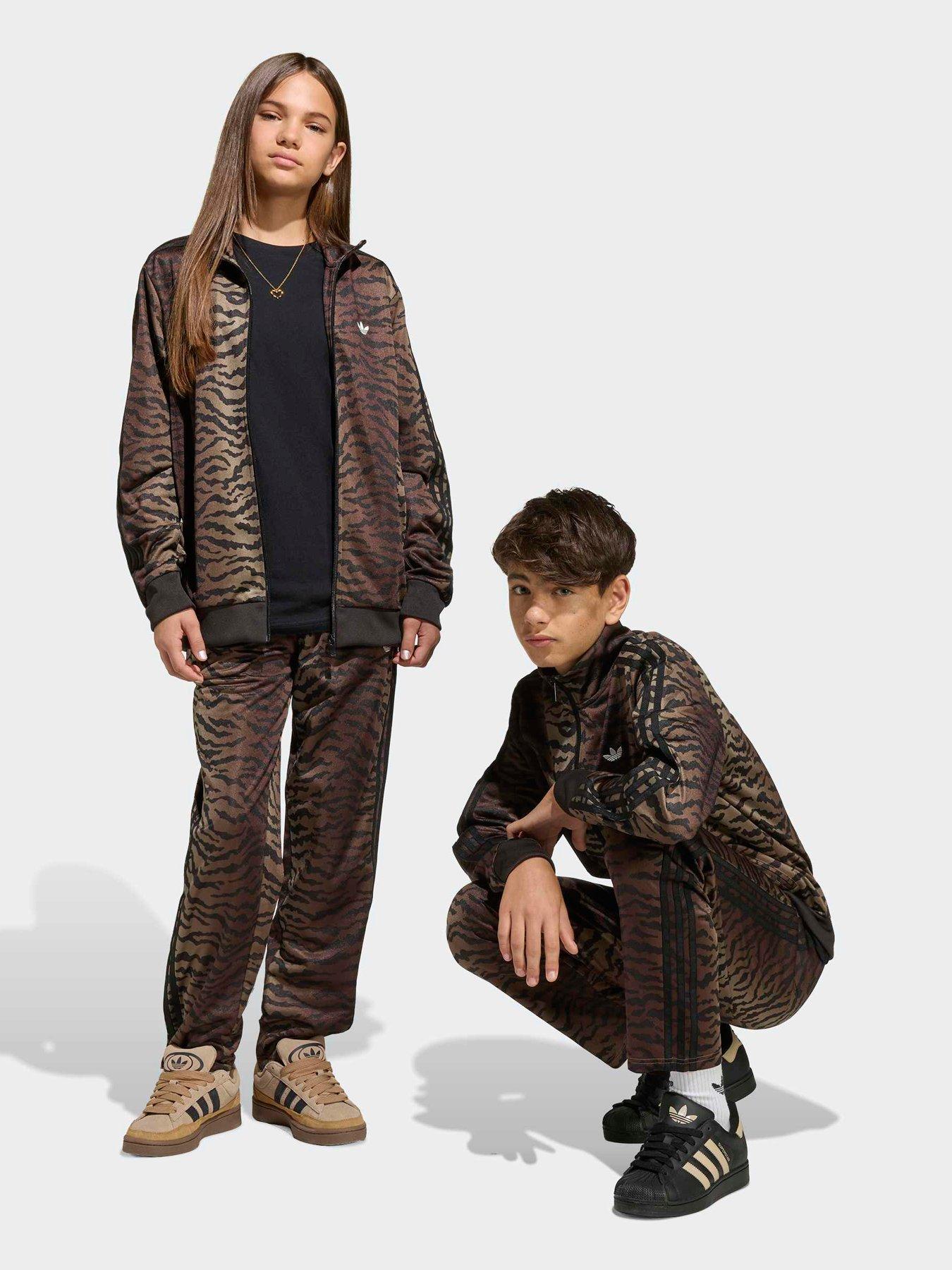 adidas Originals Junior Unisex Firebird Animal Print Track Pants - Brown