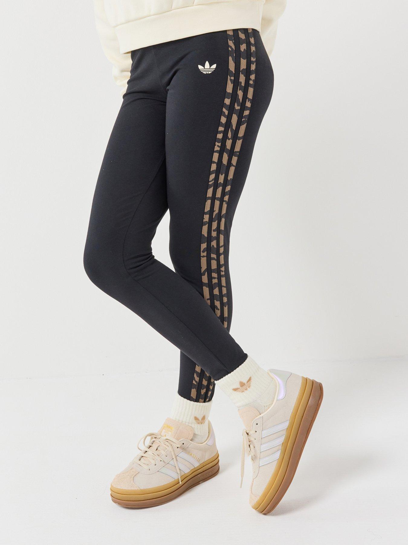 adidas Originals Junior Girl's 3 Stripes Animal Print Leggings - Black