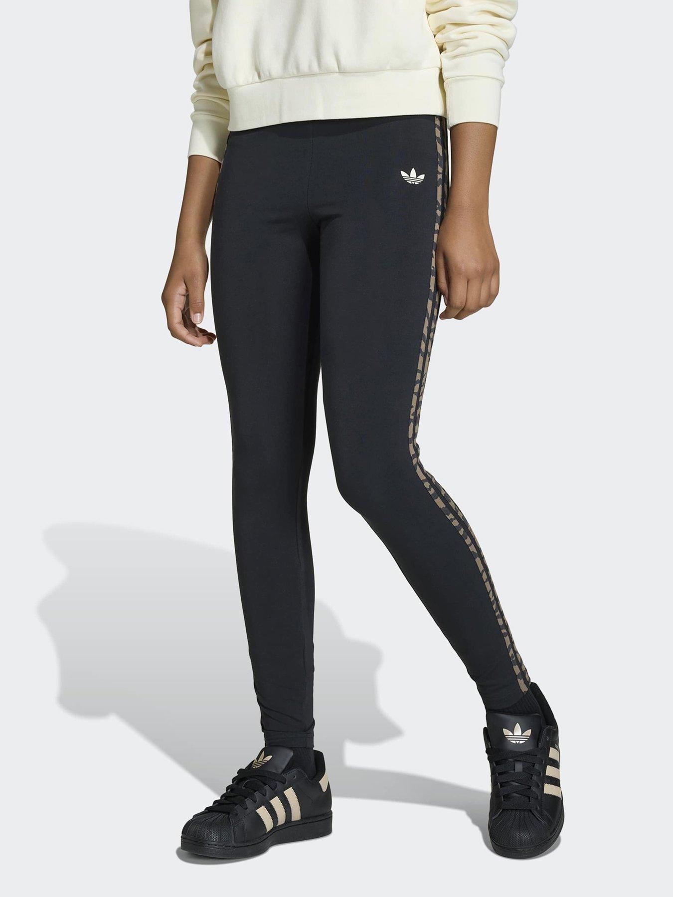 adidas Originals Junior Girl's 3 Stripes Animal Print Leggings - Black