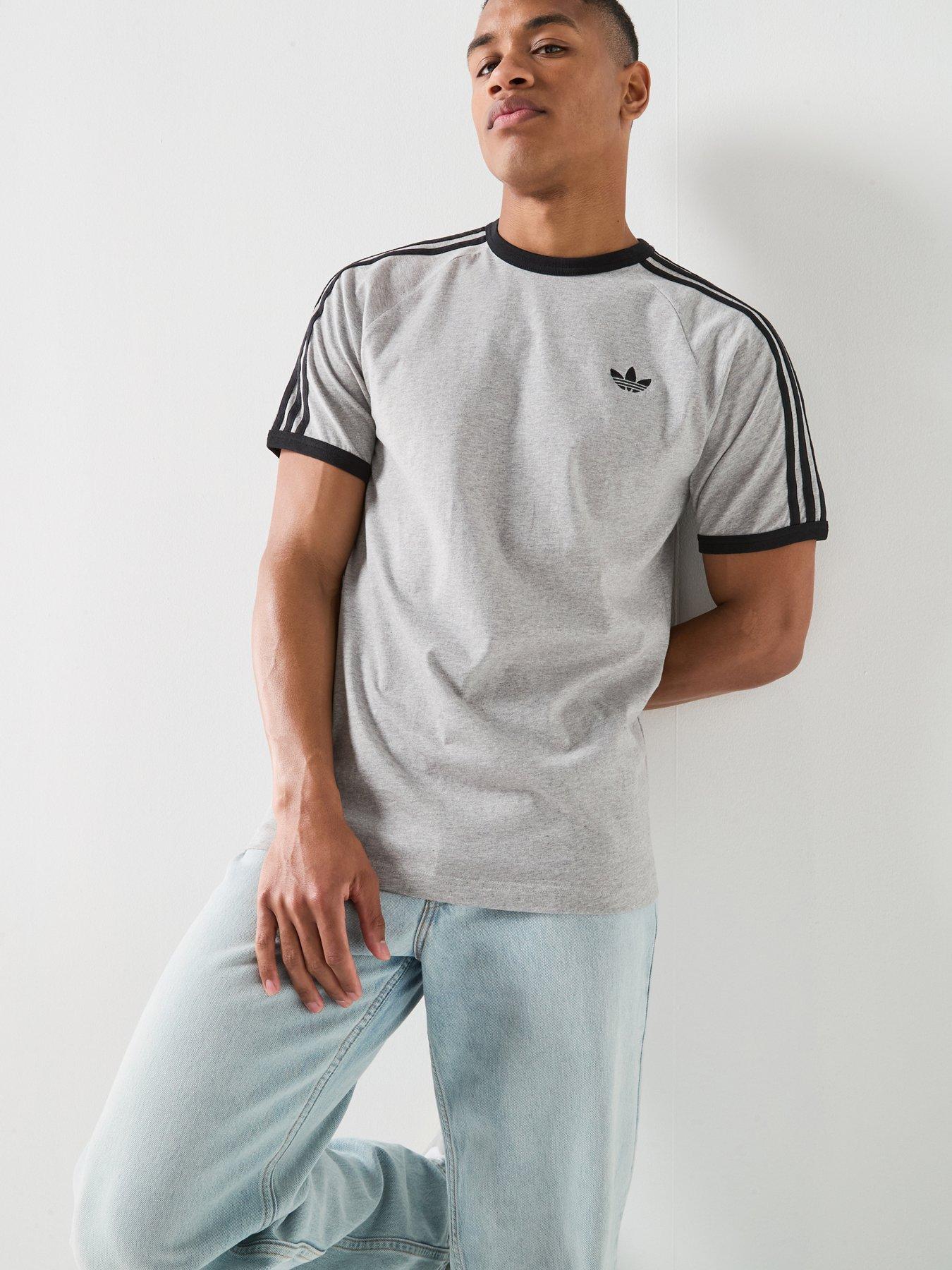 adidas Originals Men's 3-Stripes T-Shirt, Medium Grey Heather, Size S, Men