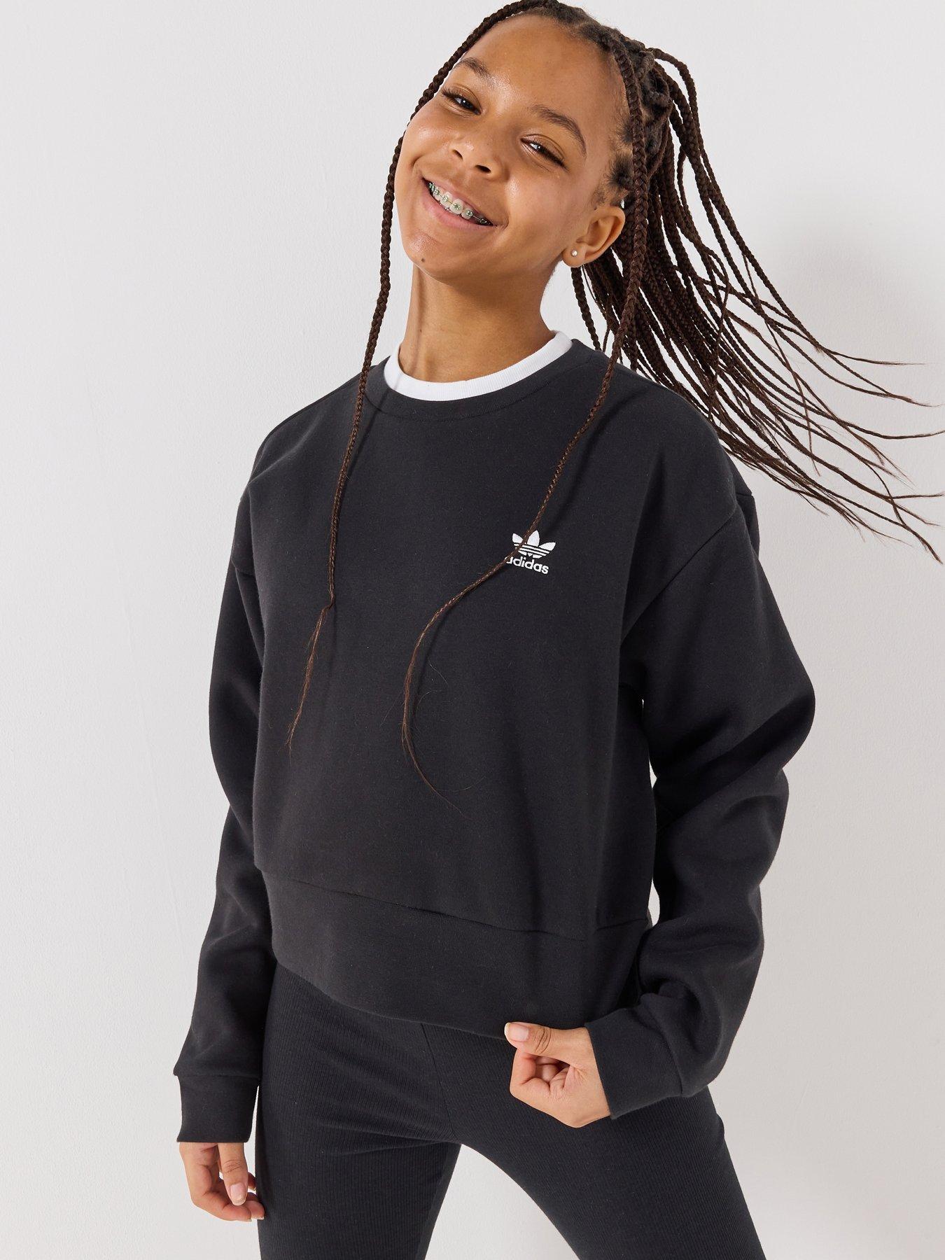 adidas Originals Junior Girl's Boxy Crew Sweatshirt, Black, Size 7-8 Years