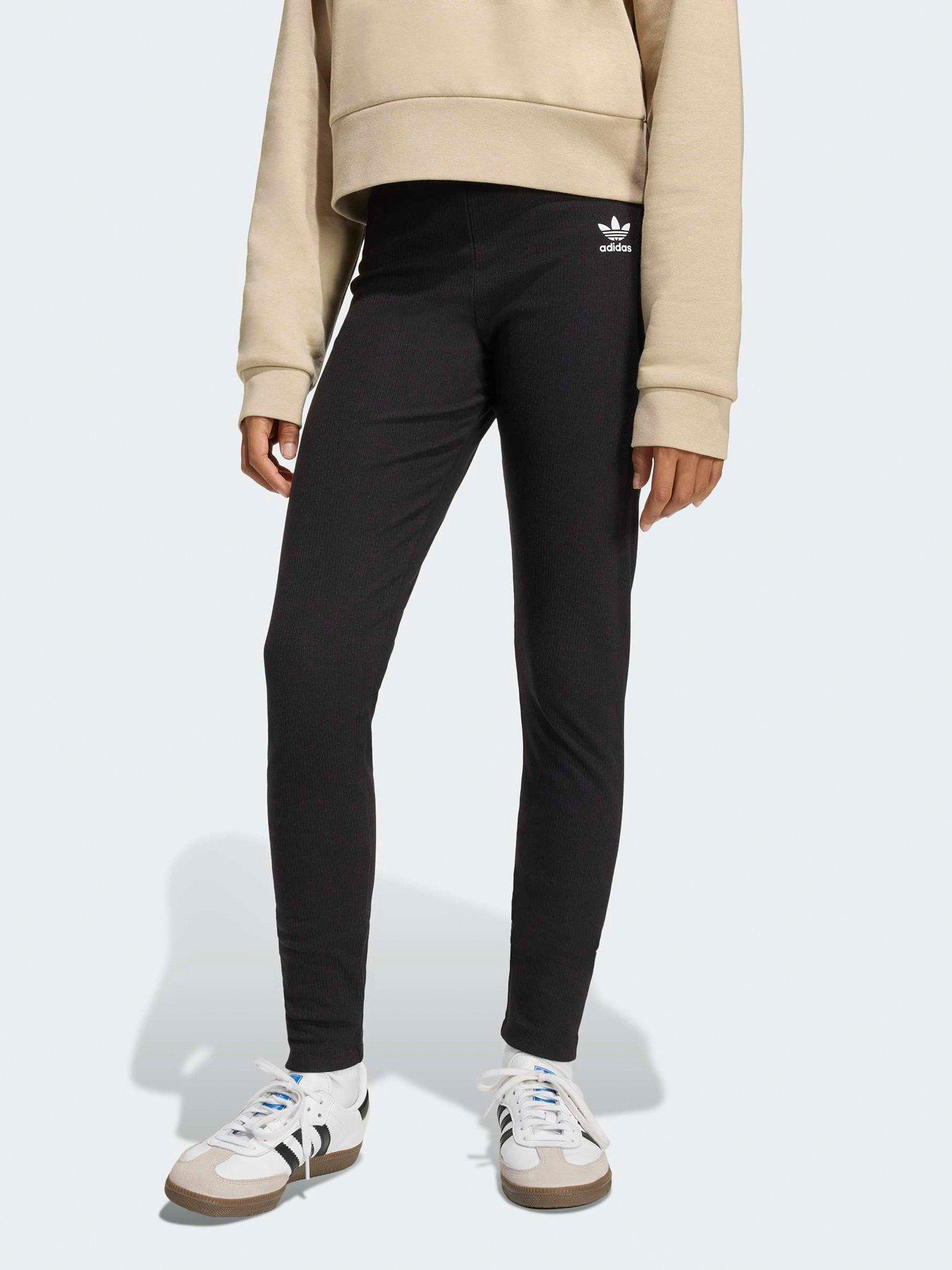 adidas Originals Junior Girl's Mid Waist Mini Rib Leggings - Black