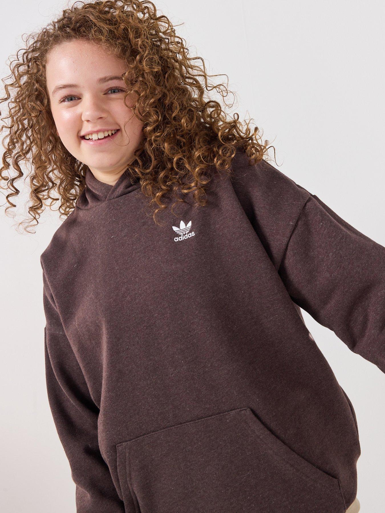 adidas Originals Junior Unisex Loose Fleece Hoodie Kids, Brown, Size 13-14 Years