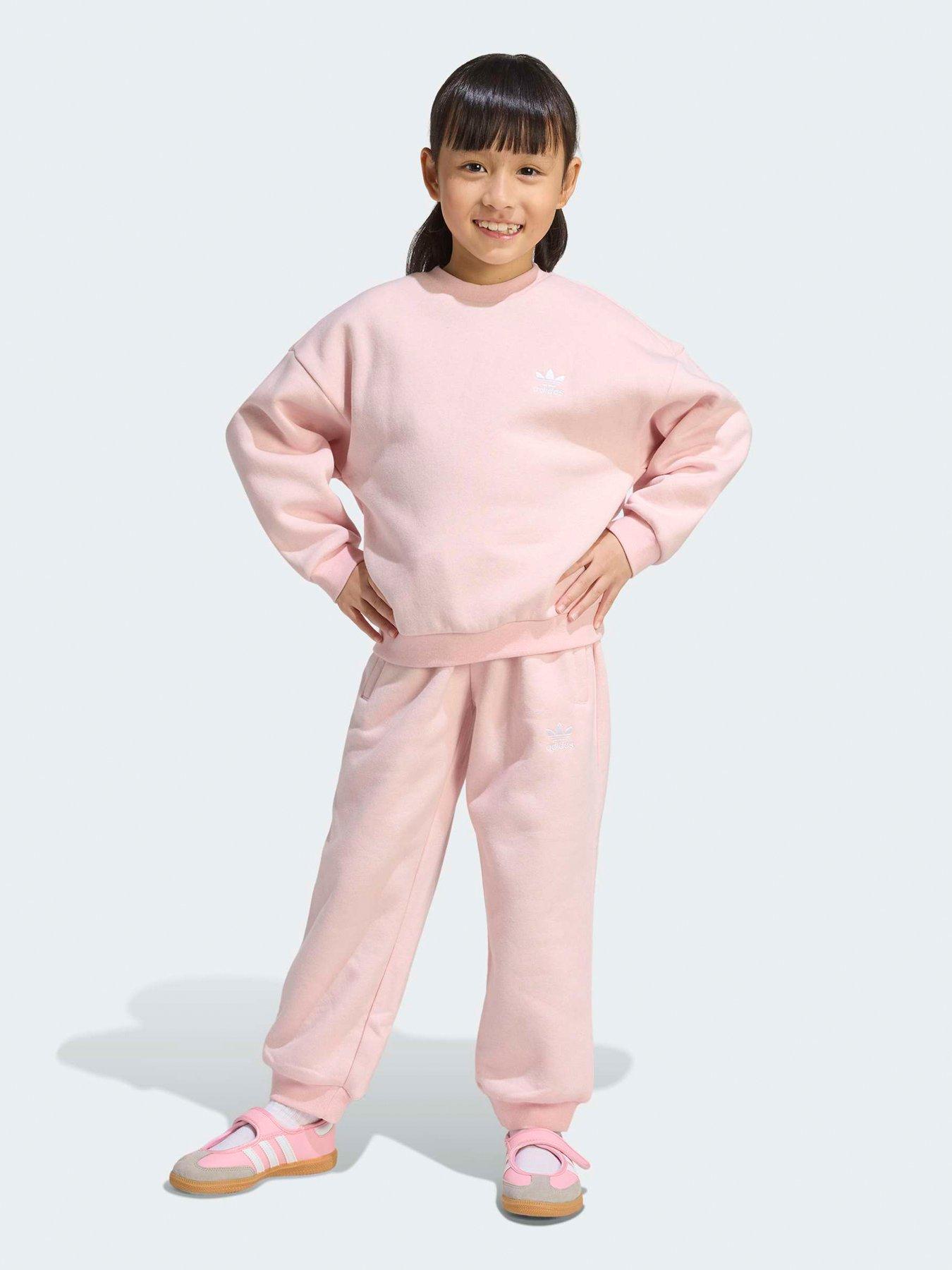 adidas Originals Kids Unisex Loose Crew Jogger Set, Pink, Size 3-4 Years