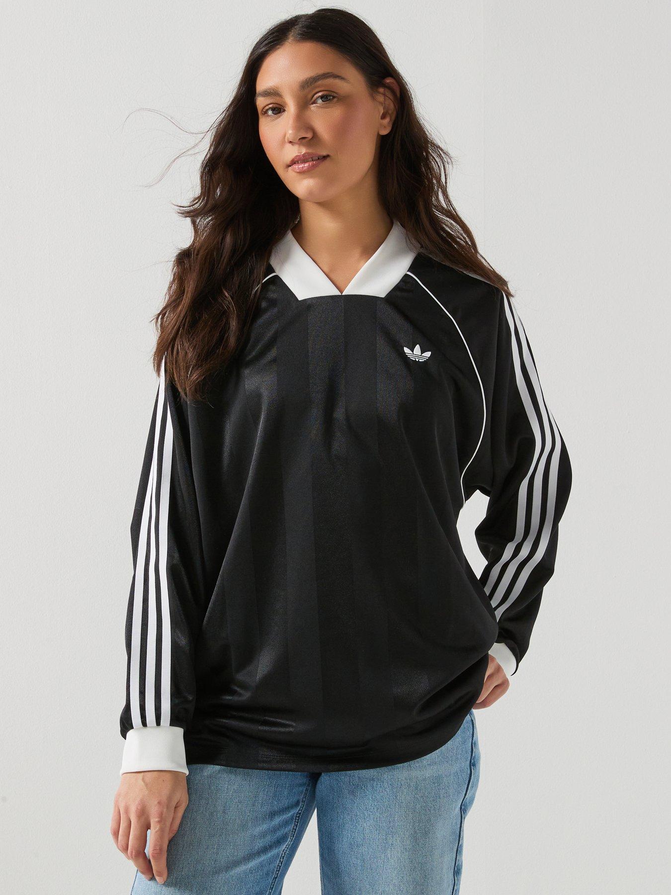 adidas Originals Women's 3 Stripes Jacquard Long Sleeve Tee, Black, Size Xs, Women