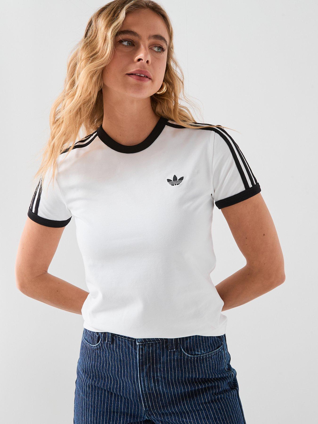 adidas Originals Women's 3 Stripes Slim Fit T-Shirt, White/Black, Size Xs, Women