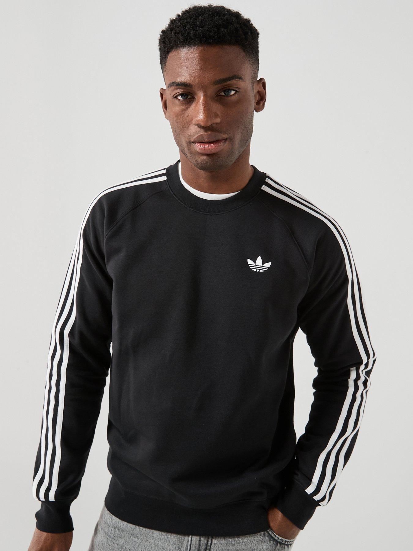adidas Originals Men's 3-Stripes Crew, Black, Size M, Men