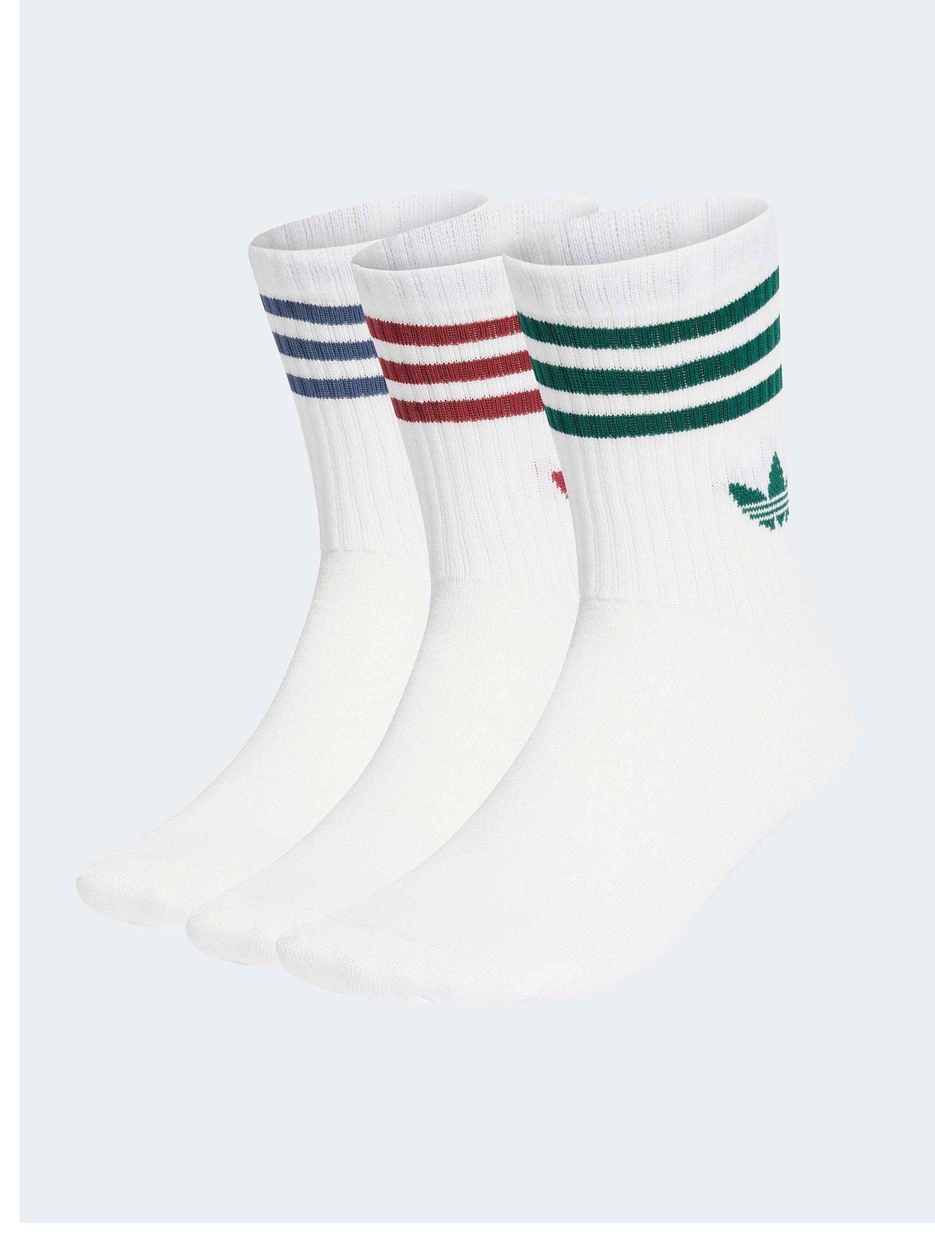 adidas Originals Unisex 3-Stripe Crew Socks 3 Pack, White, Size Xs, Women