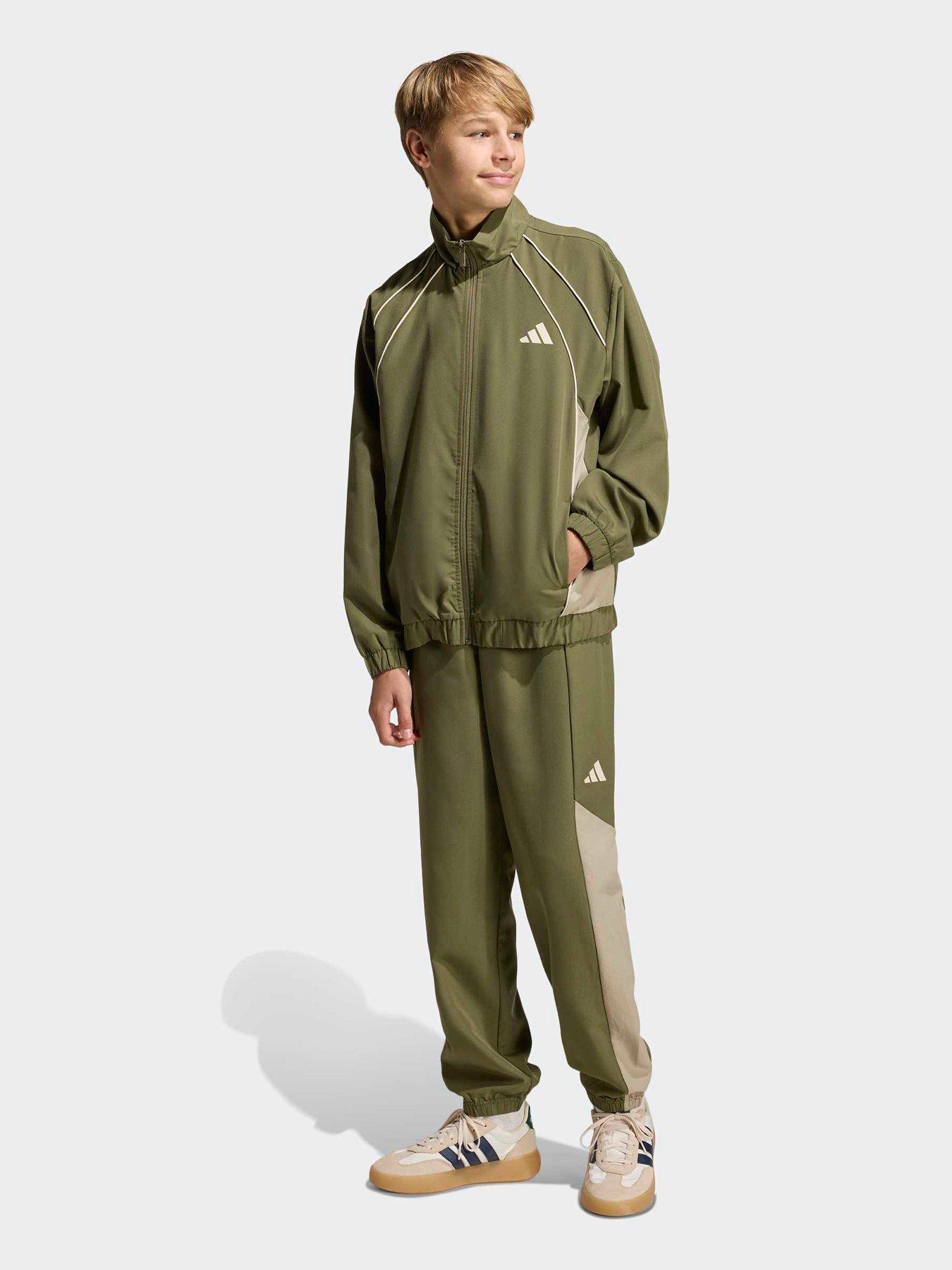 adidas Sportswear: Junior Unisex Colour Block Woven Tracksuit - Green