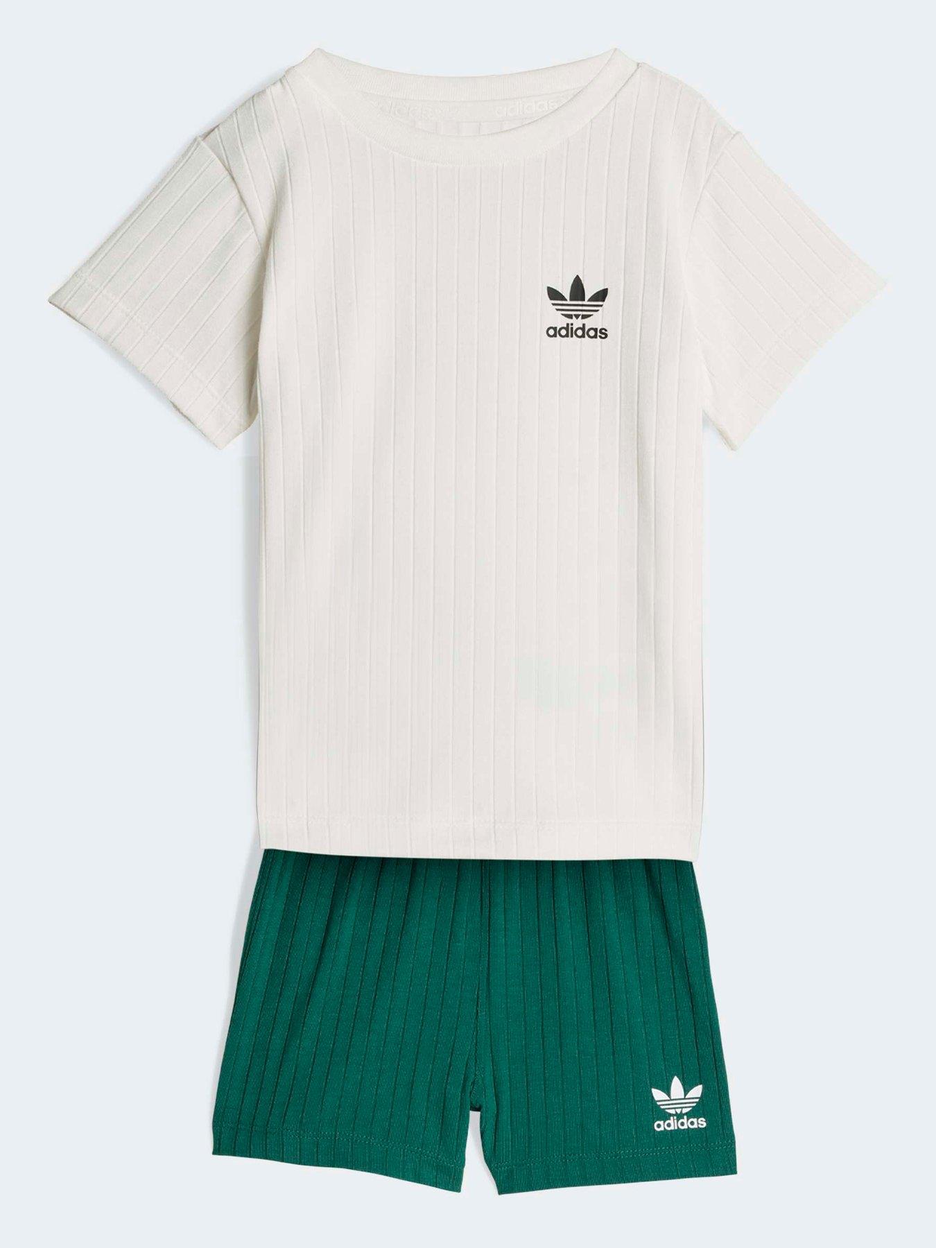 adidas Originals Infant Unisex Regular Wide Rib Short T-Shirt Set, Cgreen, Size 18-24 Months