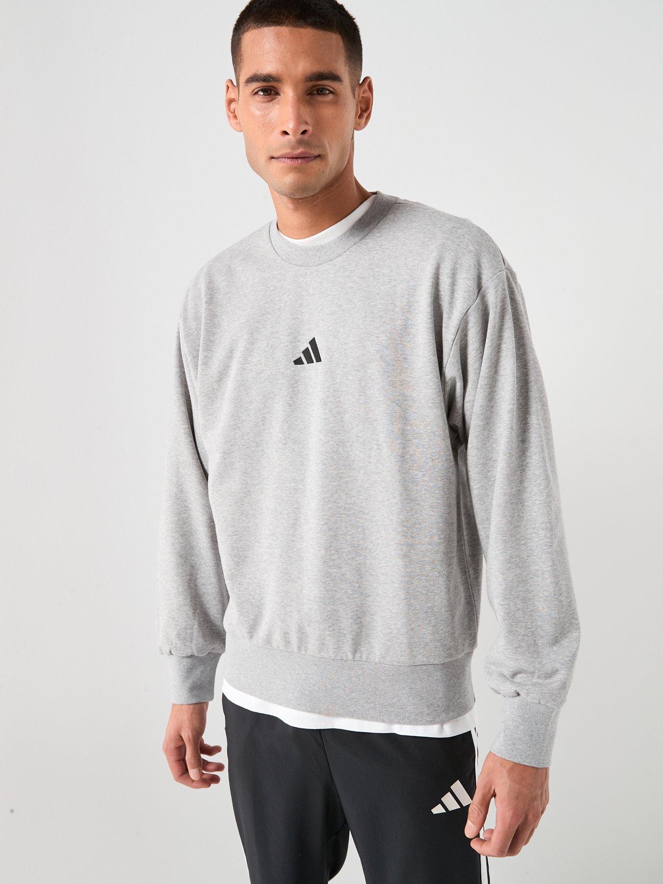 adidas Sportswear Men's Essentials Feelcozy French Terry Sweatshirt, Mgreyh/Black, Size M, Men