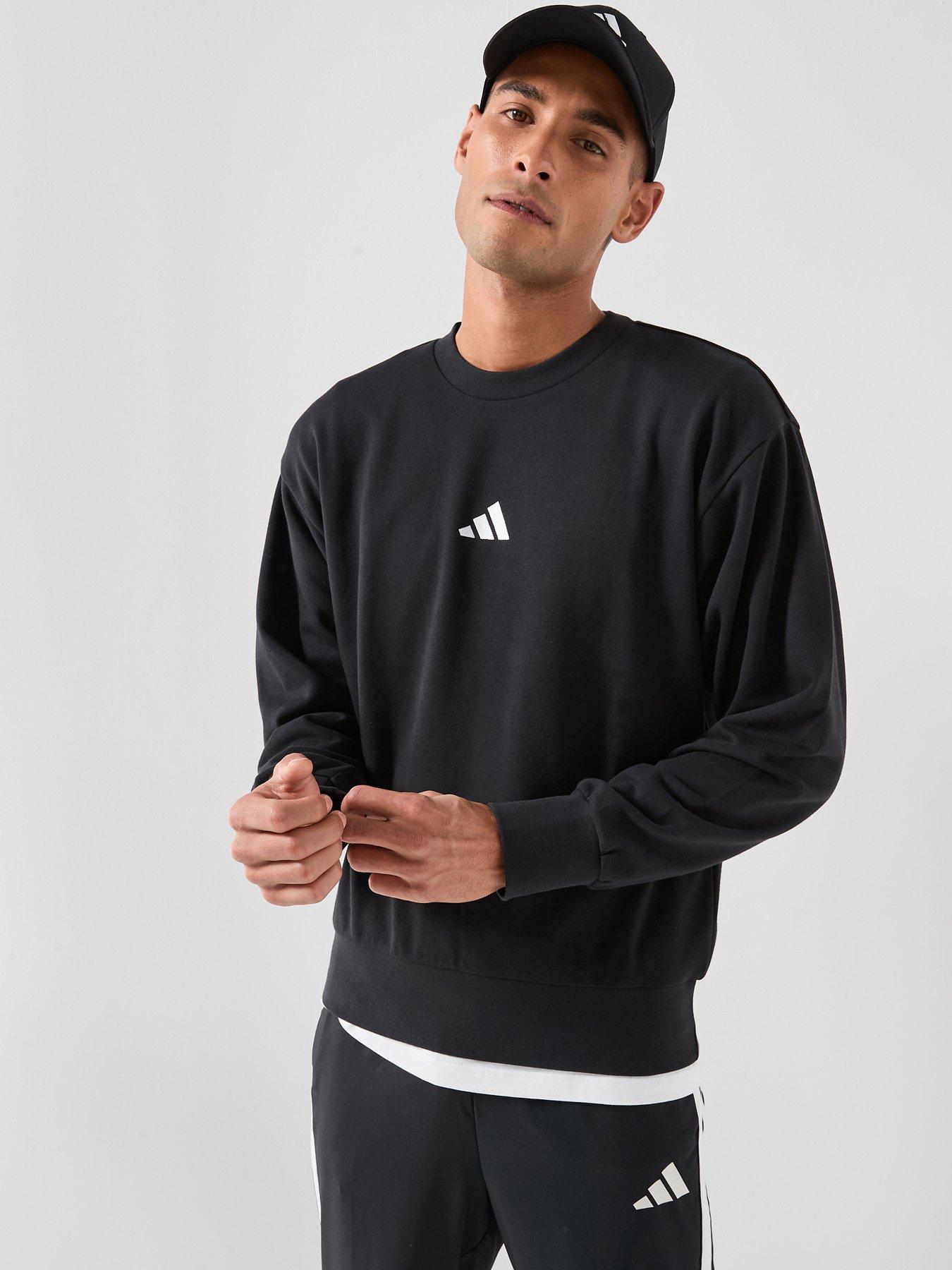 adidas Sportswear Men's Essentials Feelcozy French Terry Sweatshirt, Black/White, Size L, Men