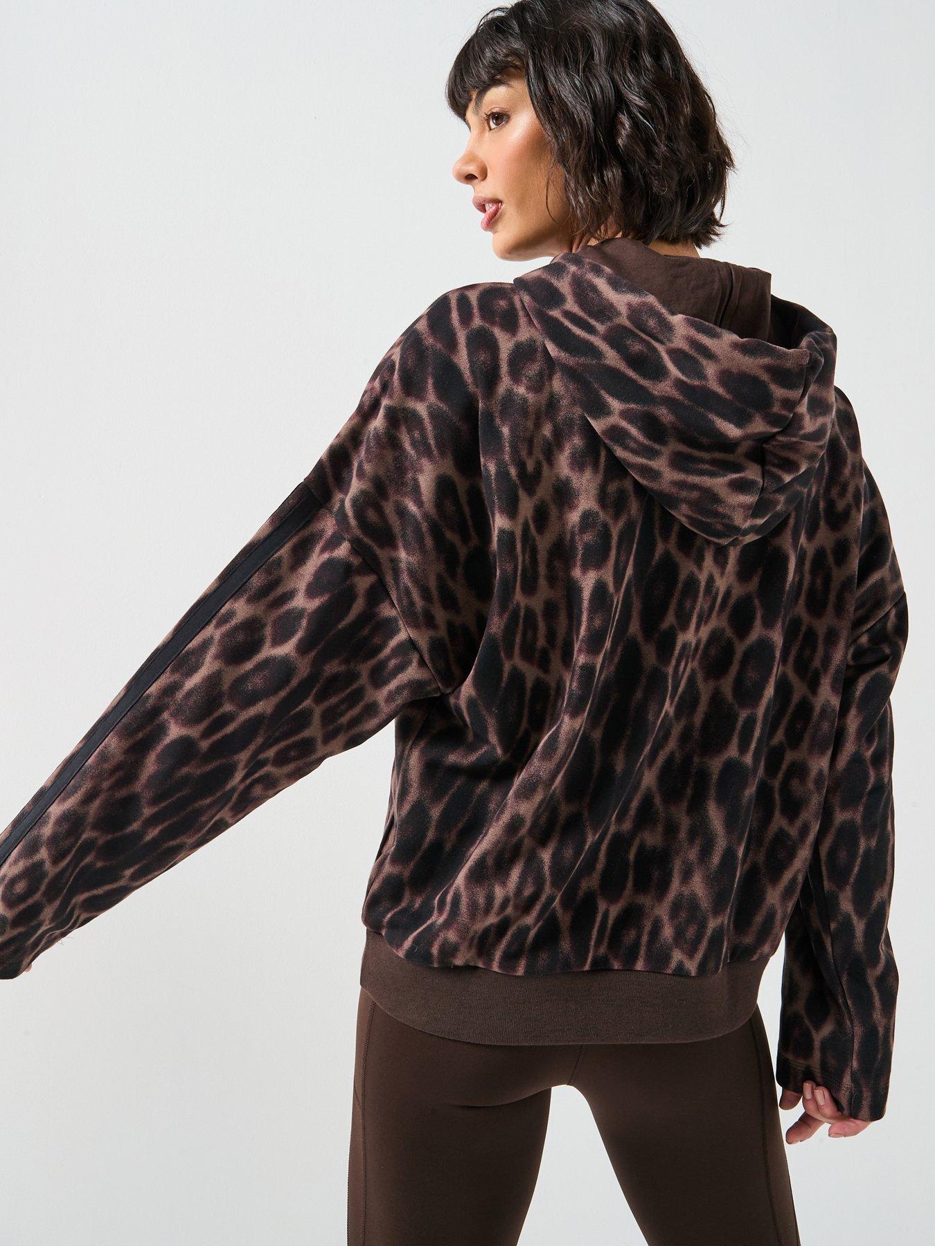 Image 2 of 6 of adidas Sportswear Women's Seasonal Essentials Leopard French Terry Hoodie With 3-Stripes - Animal Print