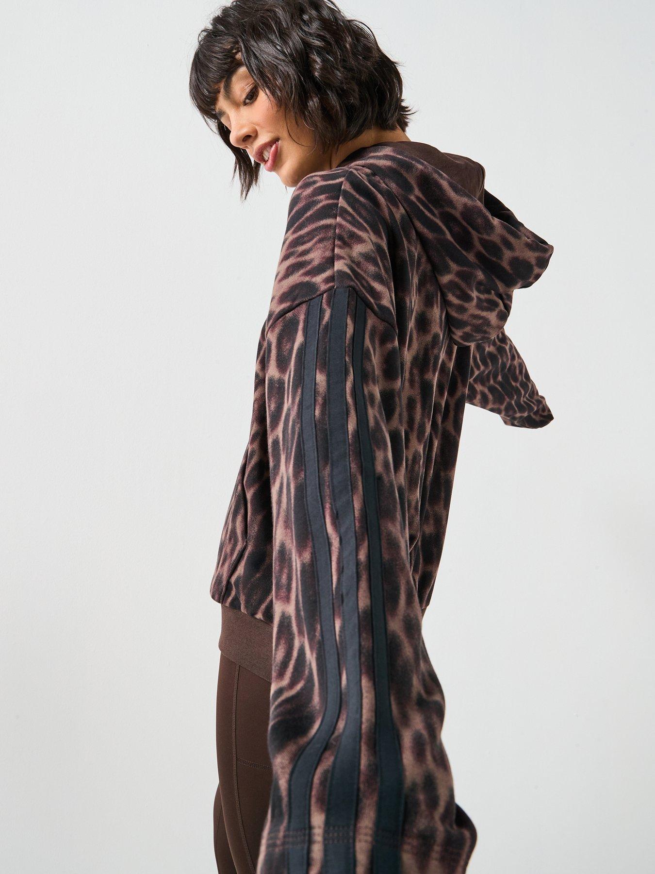 Image 4 of 6 of adidas Sportswear Women's Seasonal Essentials Leopard French Terry Hoodie With 3-Stripes - Animal Print