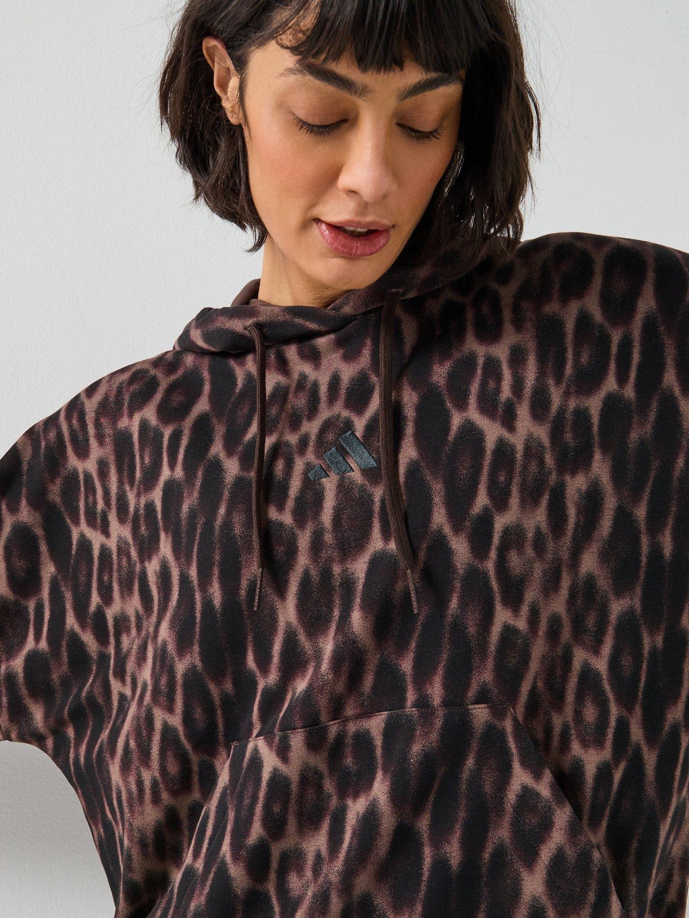 Image 5 of 6 of adidas Sportswear Women's Seasonal Essentials Leopard French Terry Hoodie With 3-Stripes - Animal Print