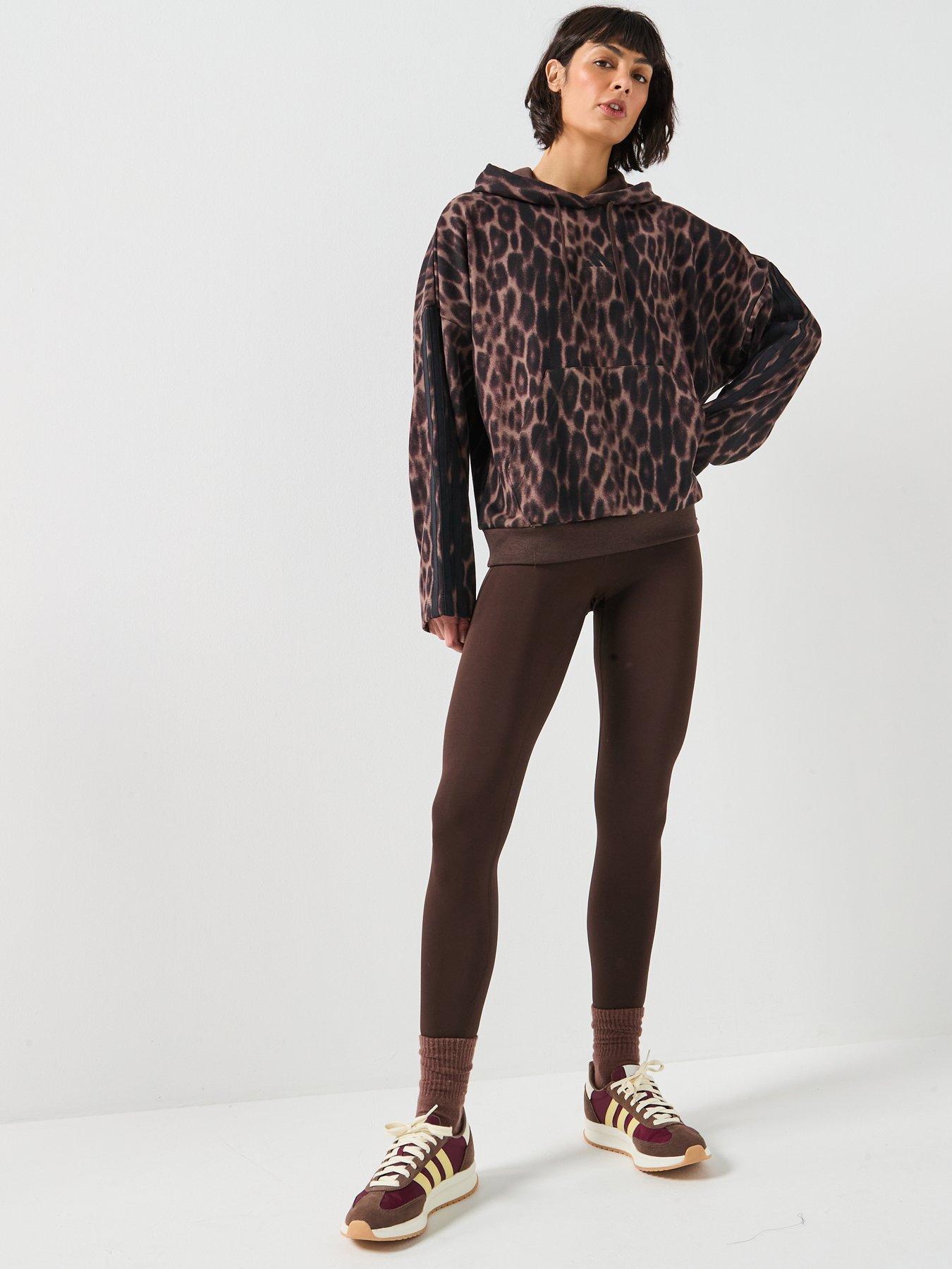 Image 6 of 6 of adidas Sportswear Women's Seasonal Essentials Leopard French Terry Hoodie With 3-Stripes - Animal Print