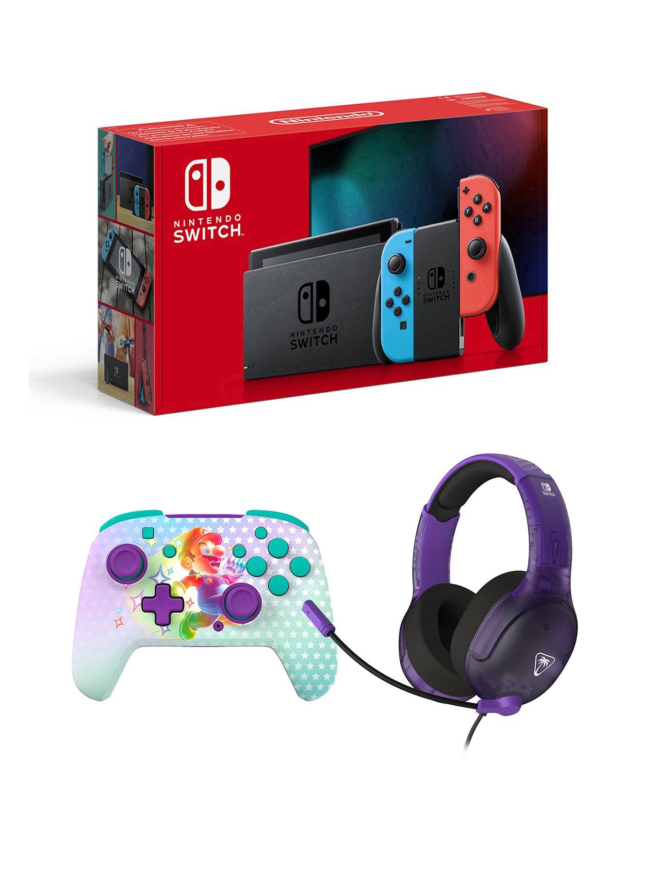 Image 1 of 7 of Nintendo Nintendo Switch&nbsp;Console + Rematch Wireless Controller&nbsp;- Invincible Mario + Airlite Fit Ghost Purple Headset