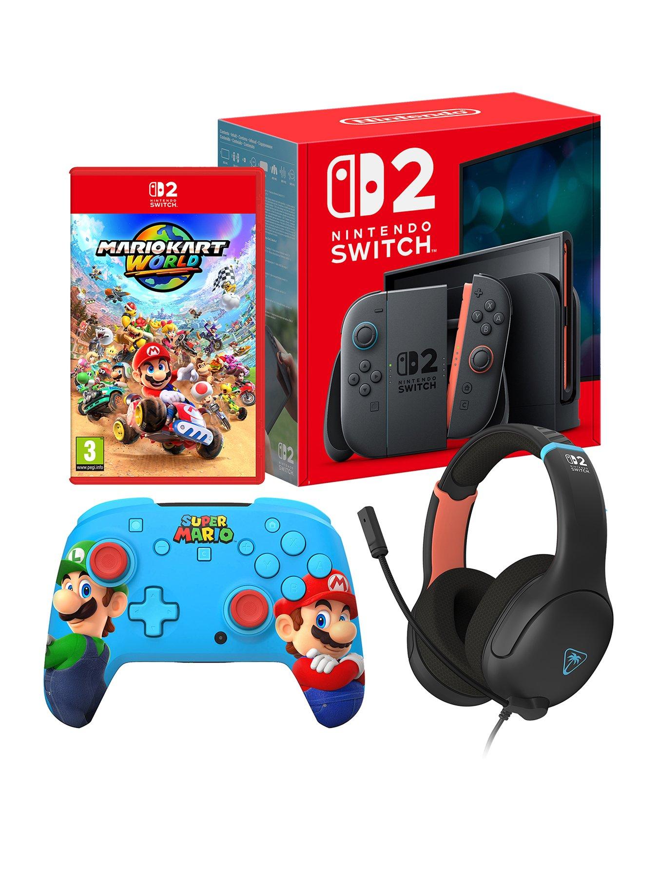 Nintendo Switch 2 + Mario Kart World + Airlite Fit Headset NS2 Charcoal Black + Rematch Wireless NS2 Mario  &  Luigi
