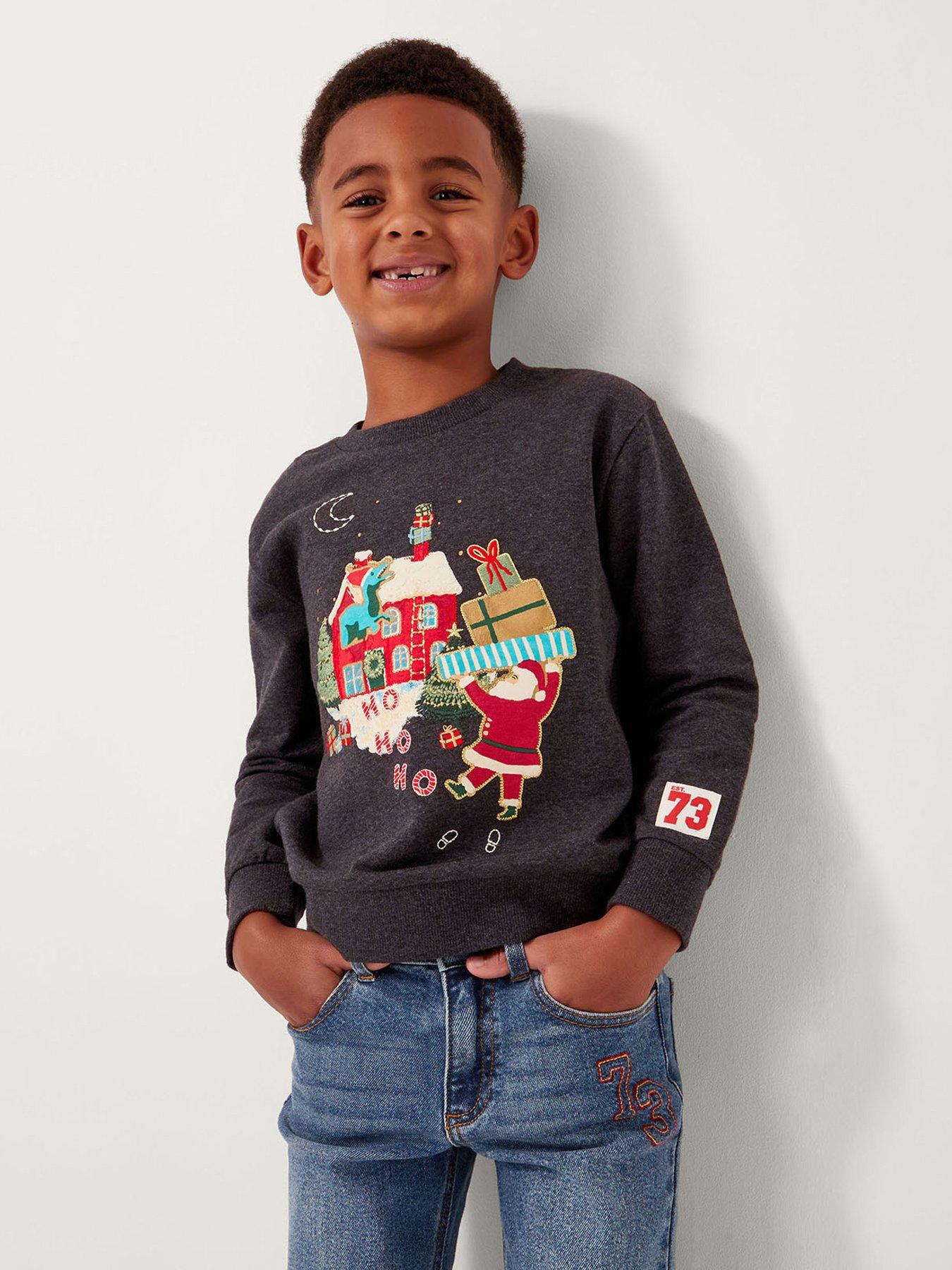 Monsoon Boys Christmas Santa Scene Sweatshirt - Grey