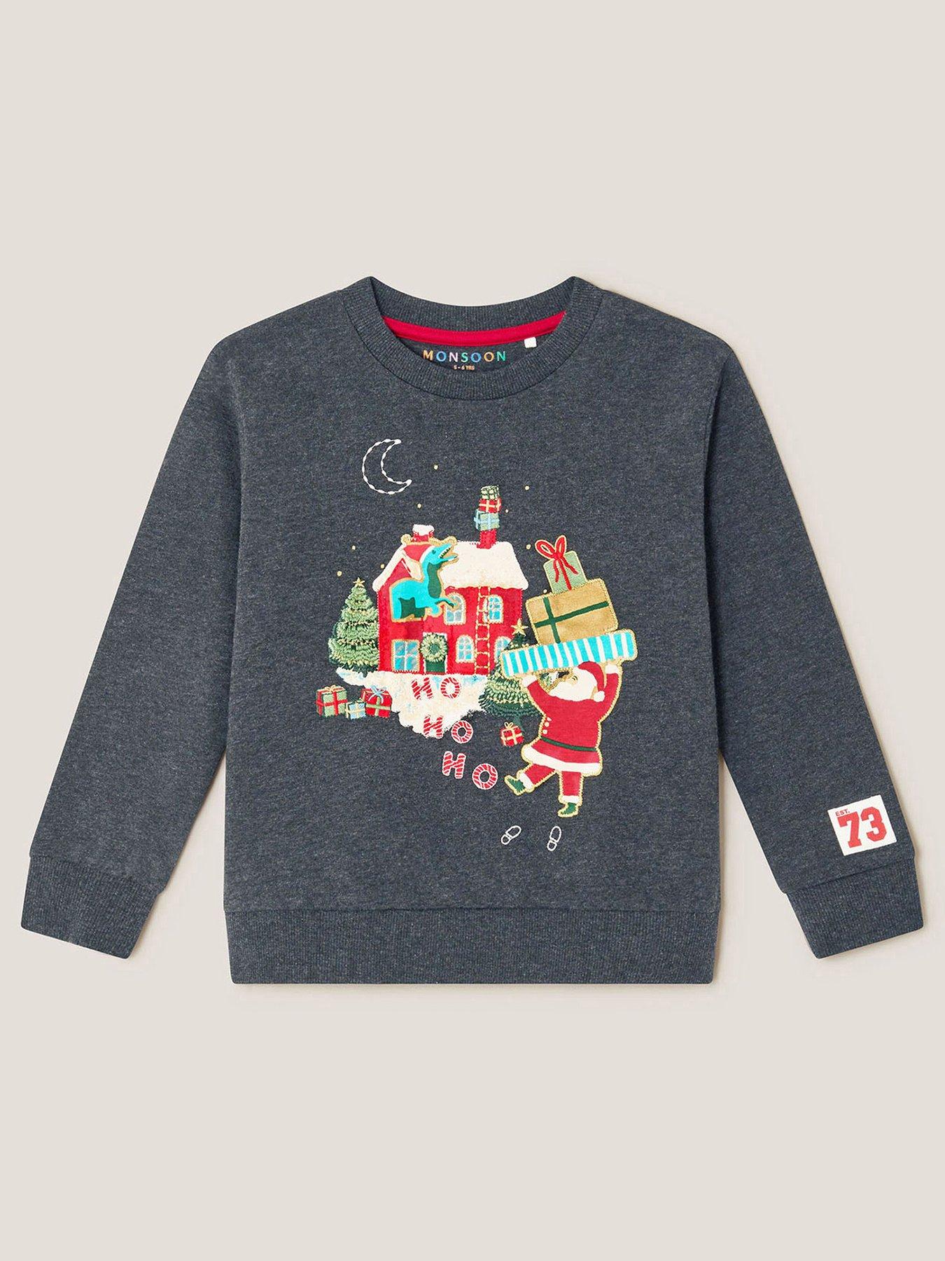 Monsoon Boys Christmas Santa Scene Sweatshirt - Grey