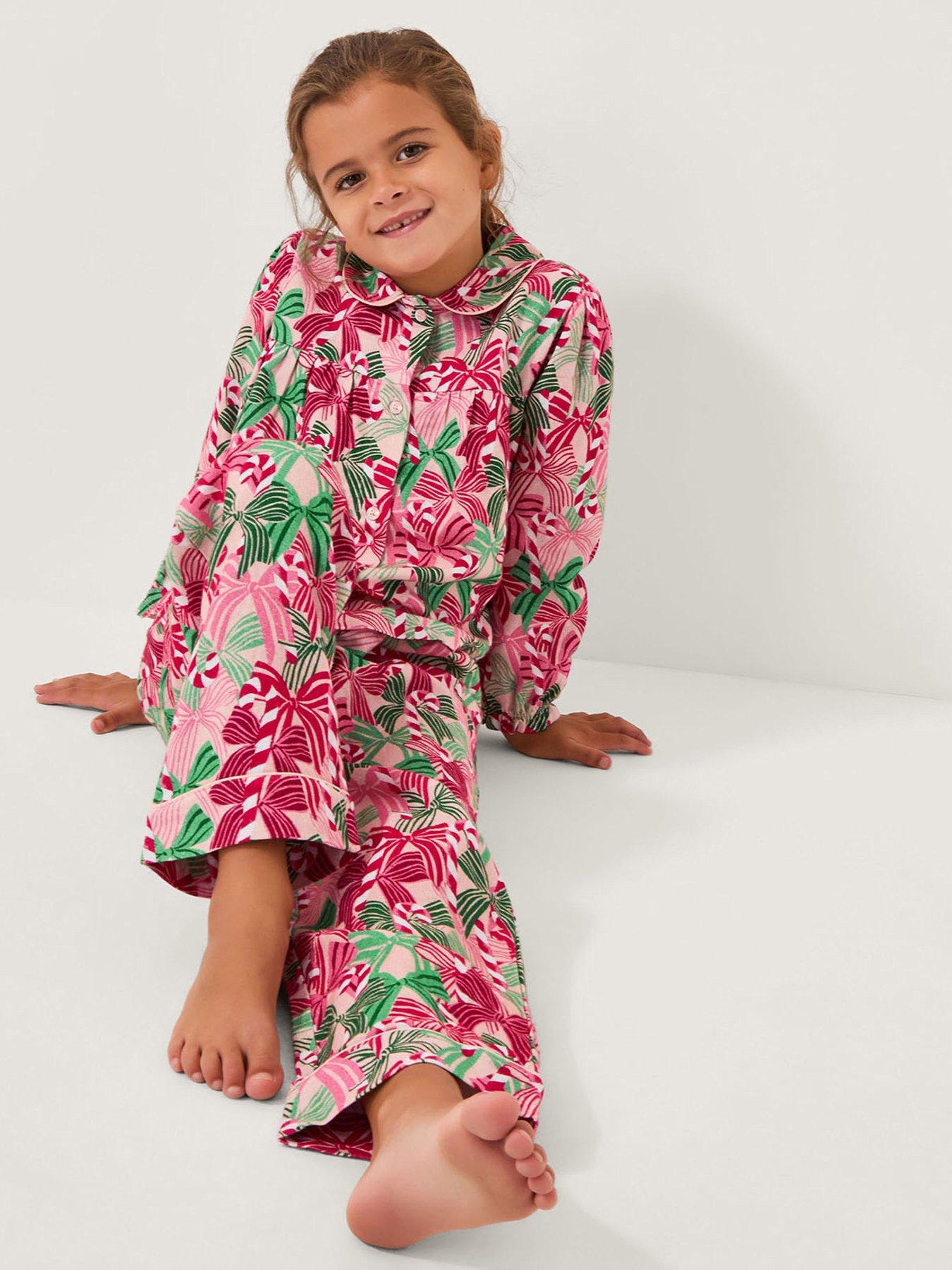 Monsoon Girls Christmas Bow Print Long Pyjamas Set - Pink