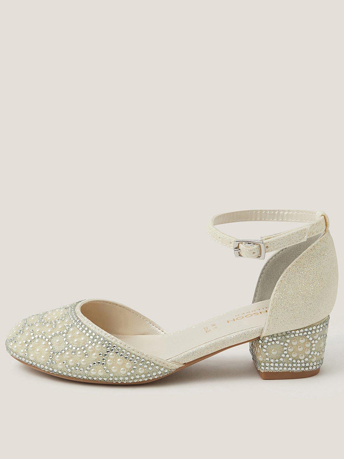 Monsoon Girls Glitter Embellished Two Part Heeled Shoes - Light Cream
