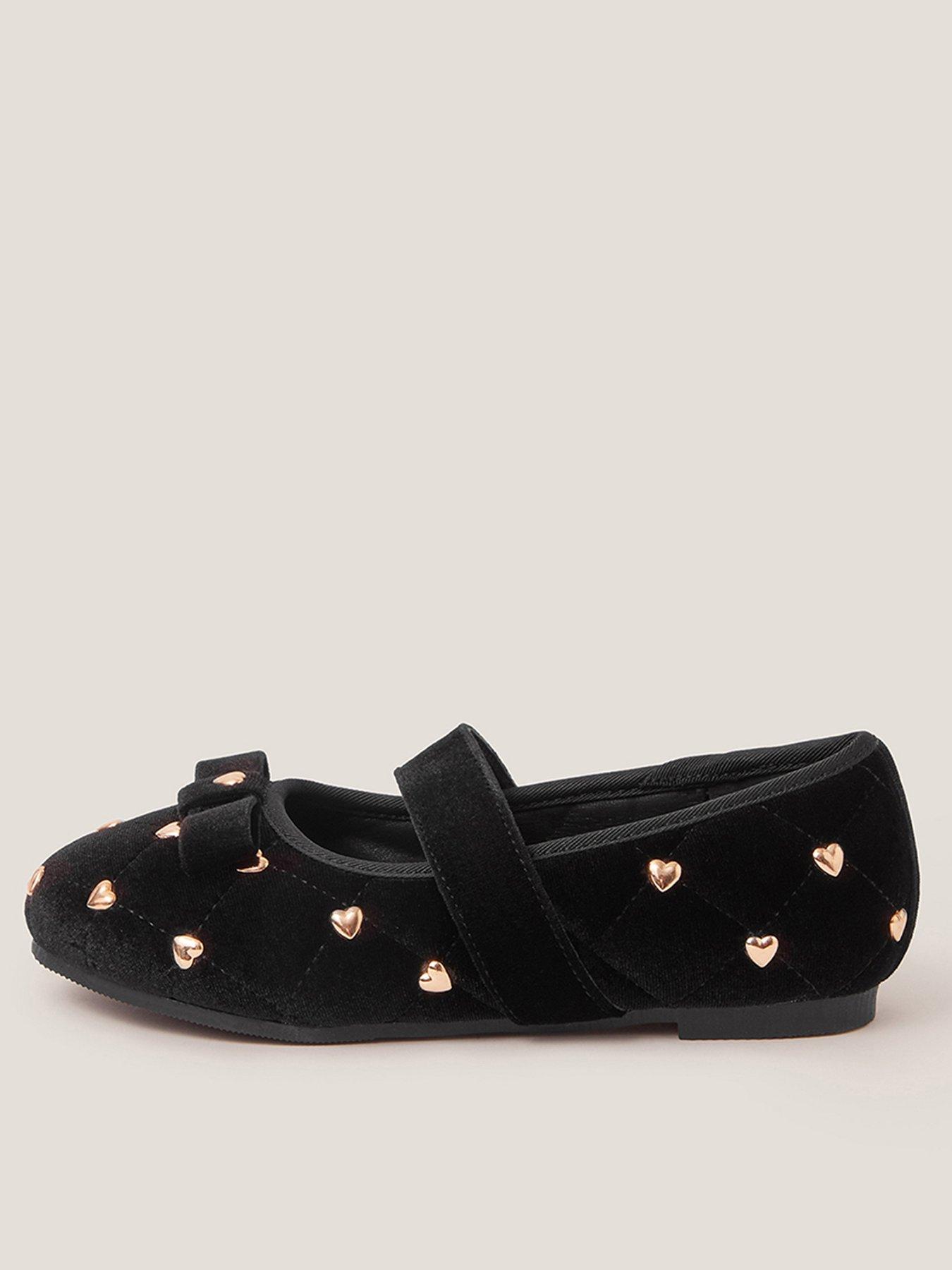 Monsoon Girls Heart Stud Velvet Ballet Flats Black Very