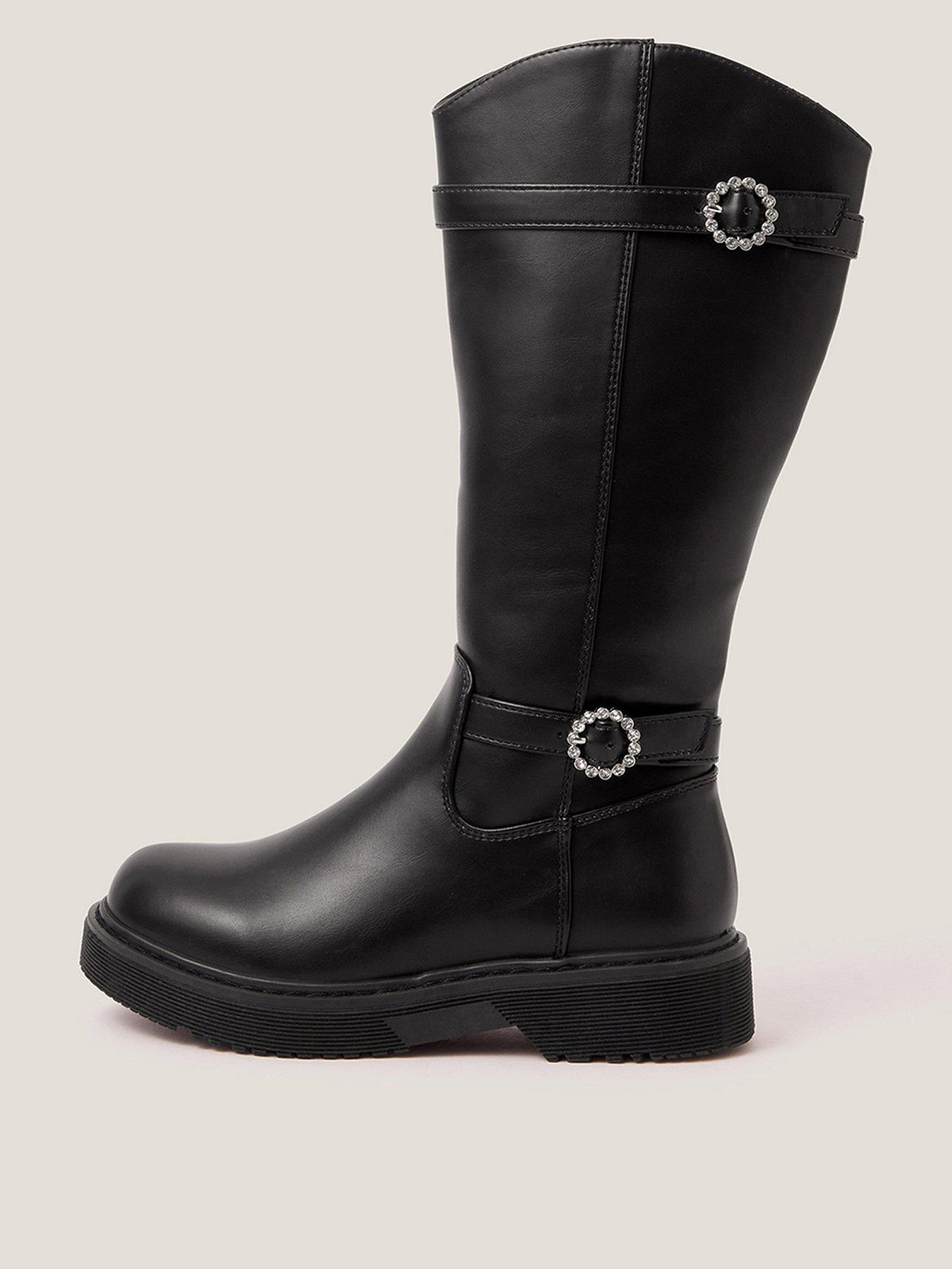 Monsoon Girls Diamante Buckle Knee High Boots - Black