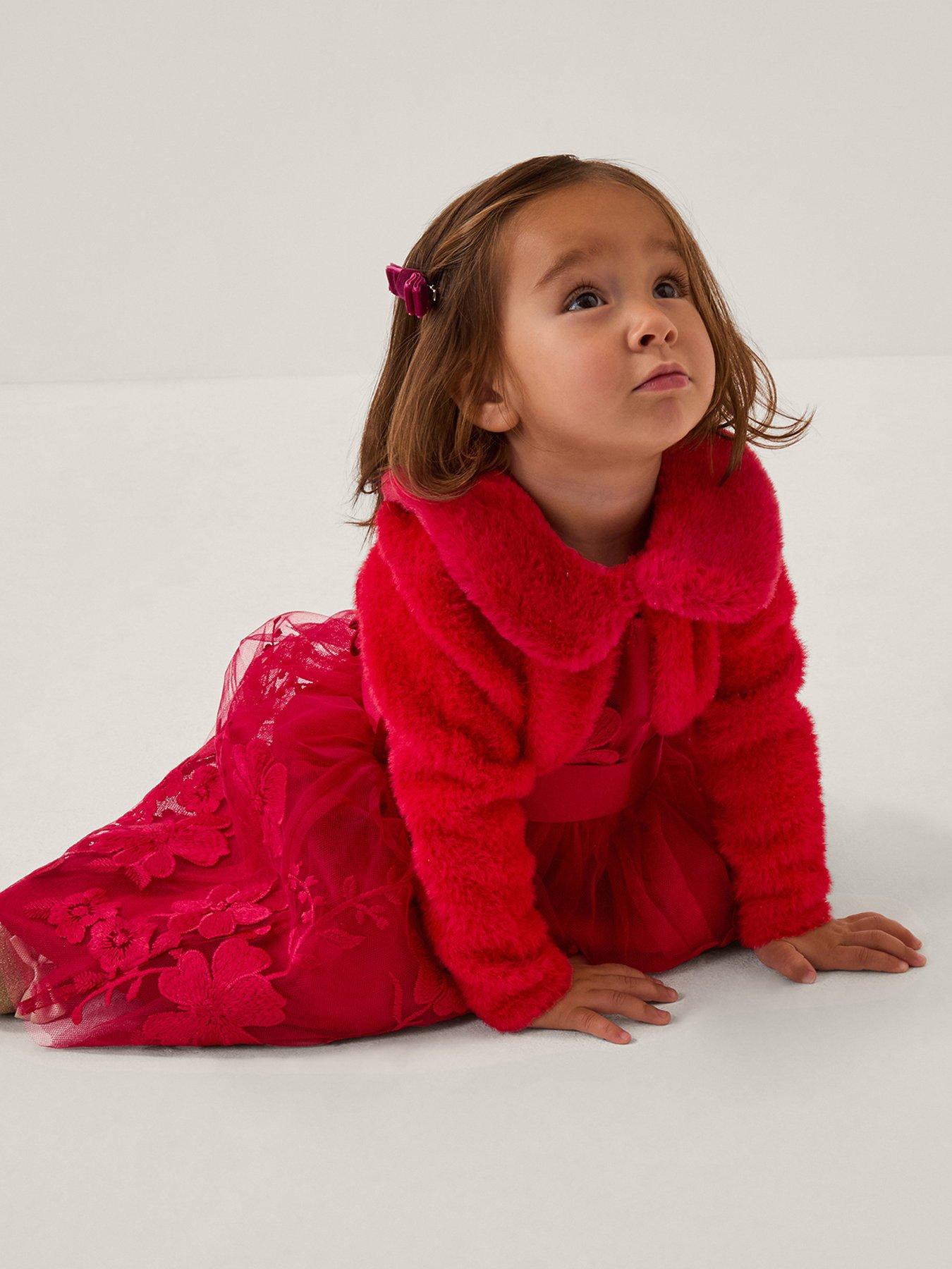 Monsoon Baby Girls Detachable Collar Fuzzy Cardigan Red Very