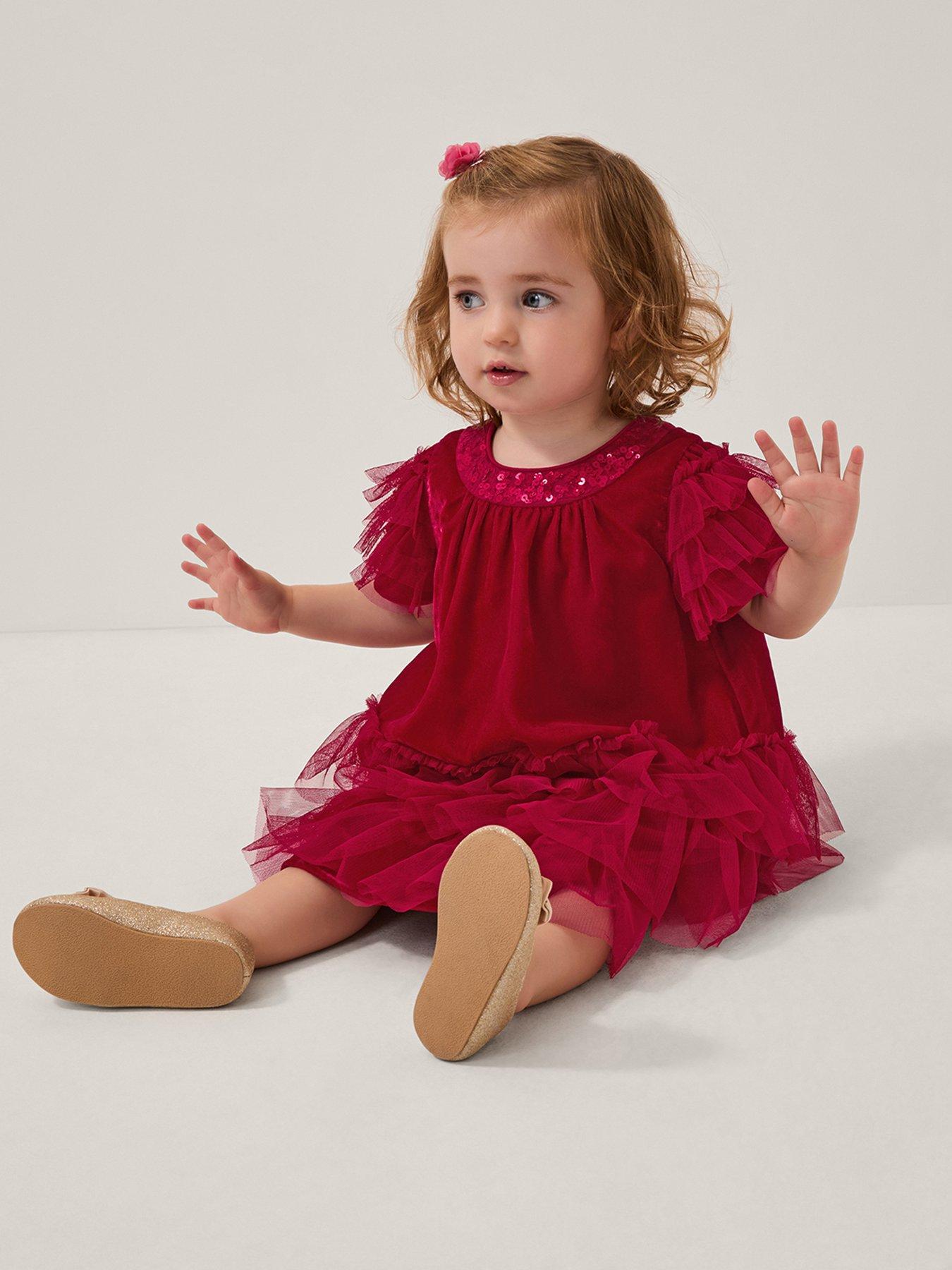 Monsoon Baby Girls Alexandra Velvet Dress Red Very