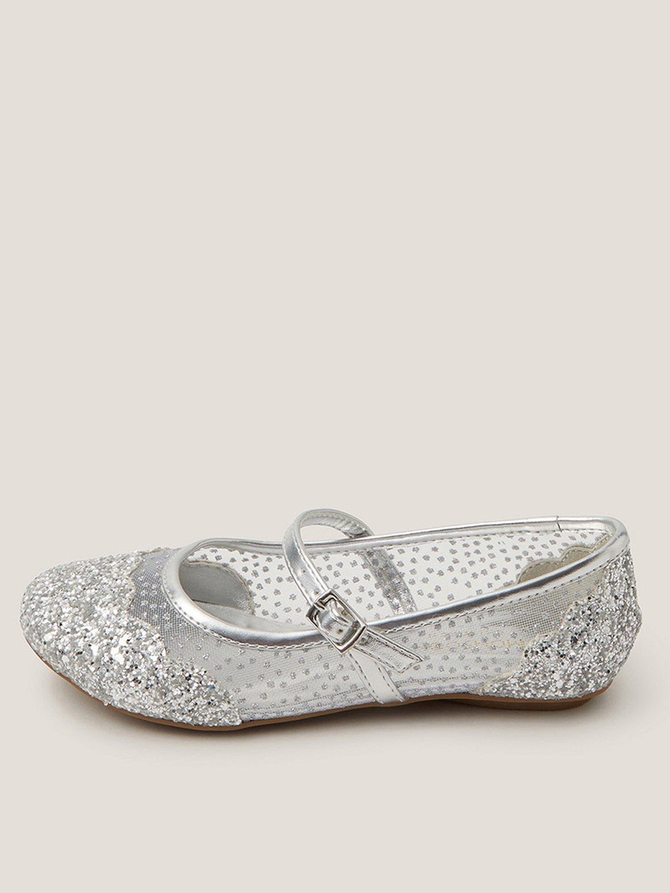 Monsoon Girls Glitter Mesh Ballet Flats - Silver