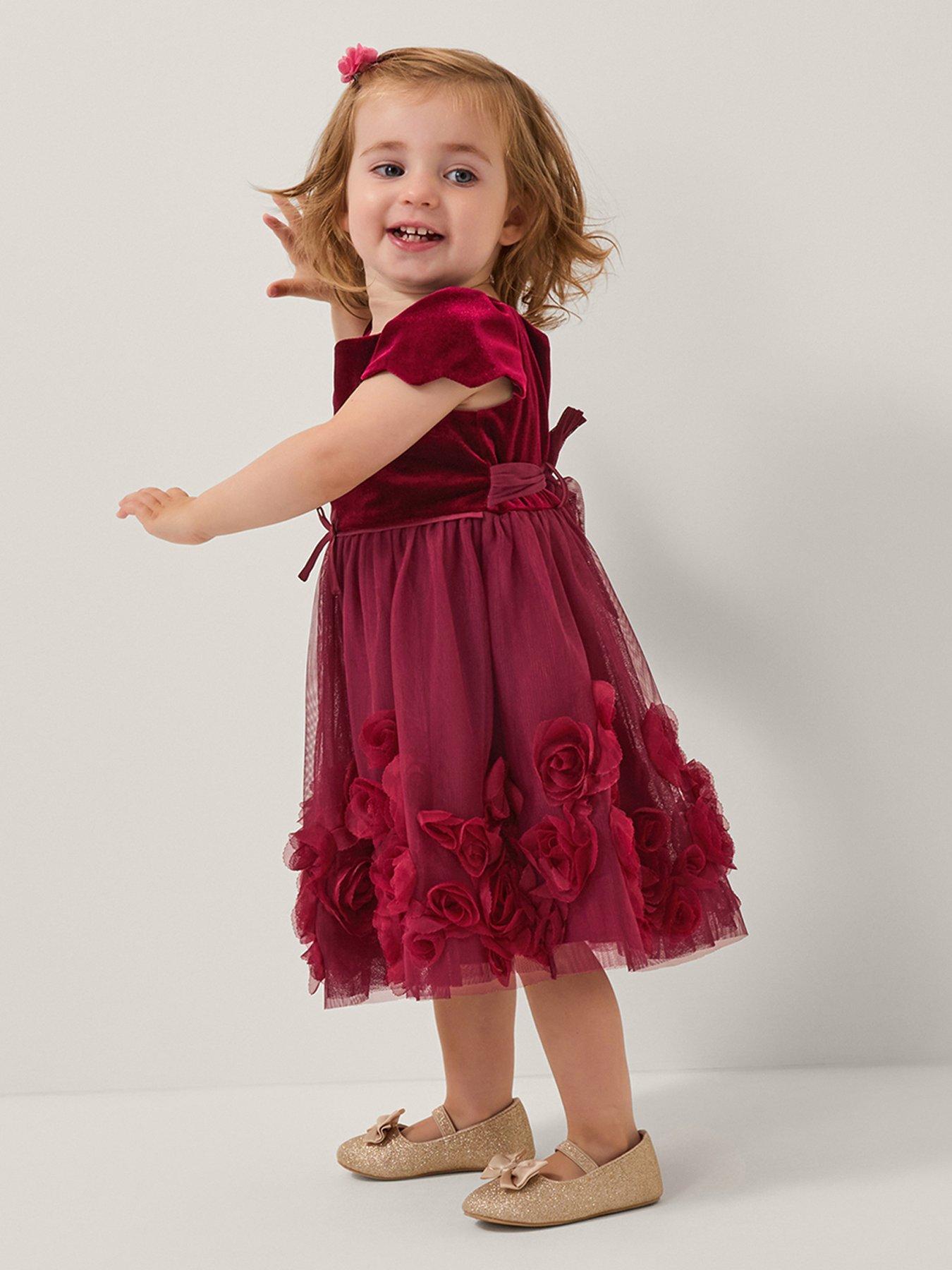 Monsoon Baby Girls Estella Velvet Applique Party Dress - Dark Red