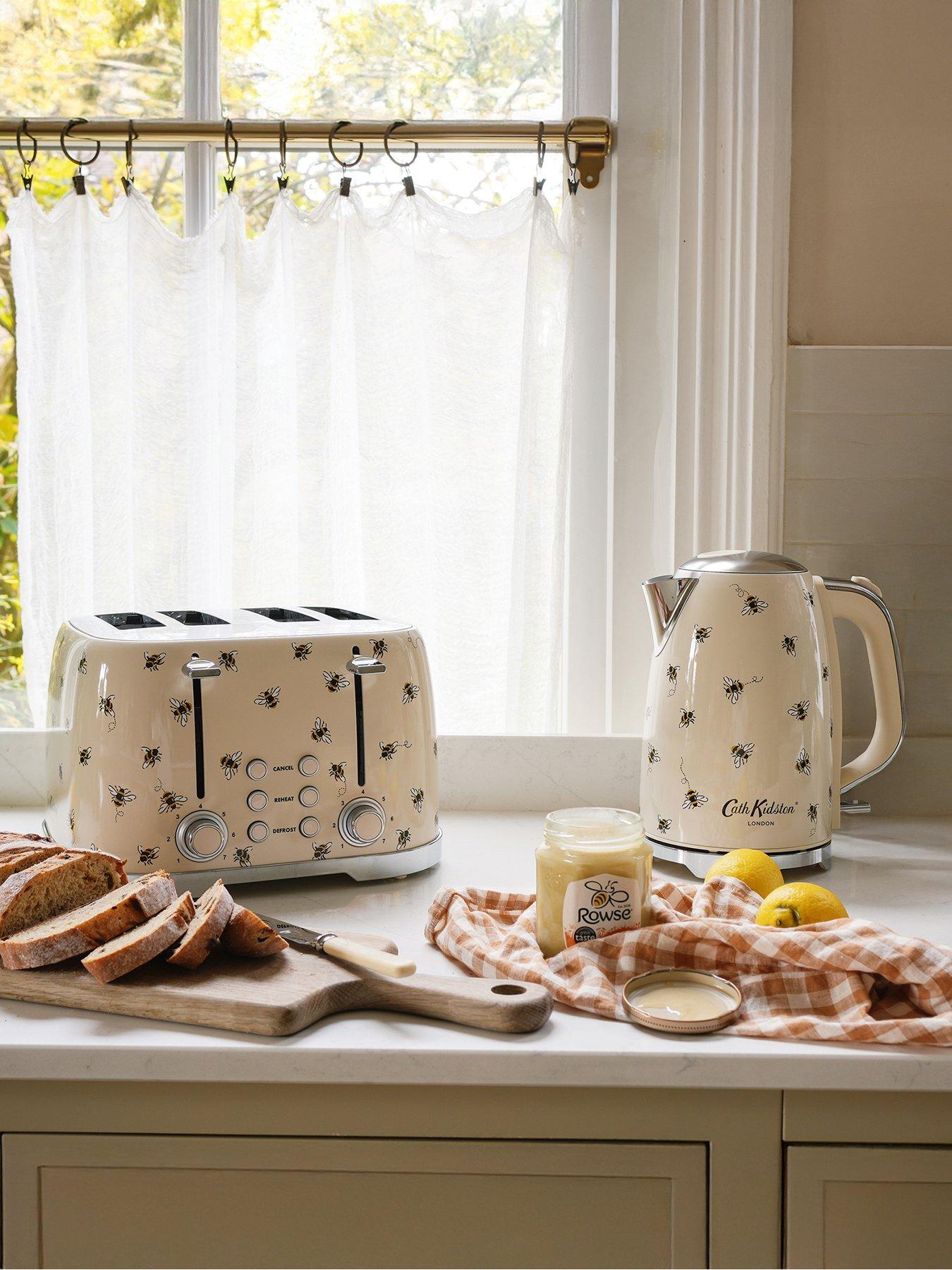 Cath Kidston 4-Slice Toaster and Kettle Twin Pack - Cream with Bees | Very