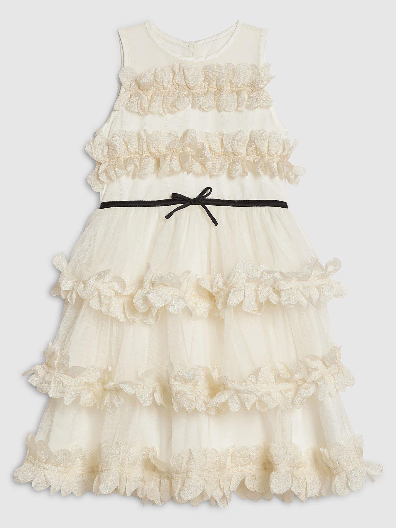 River Island Older Girls Tiered Bow Tulle Dress, Cream, Size Age: 13 Years