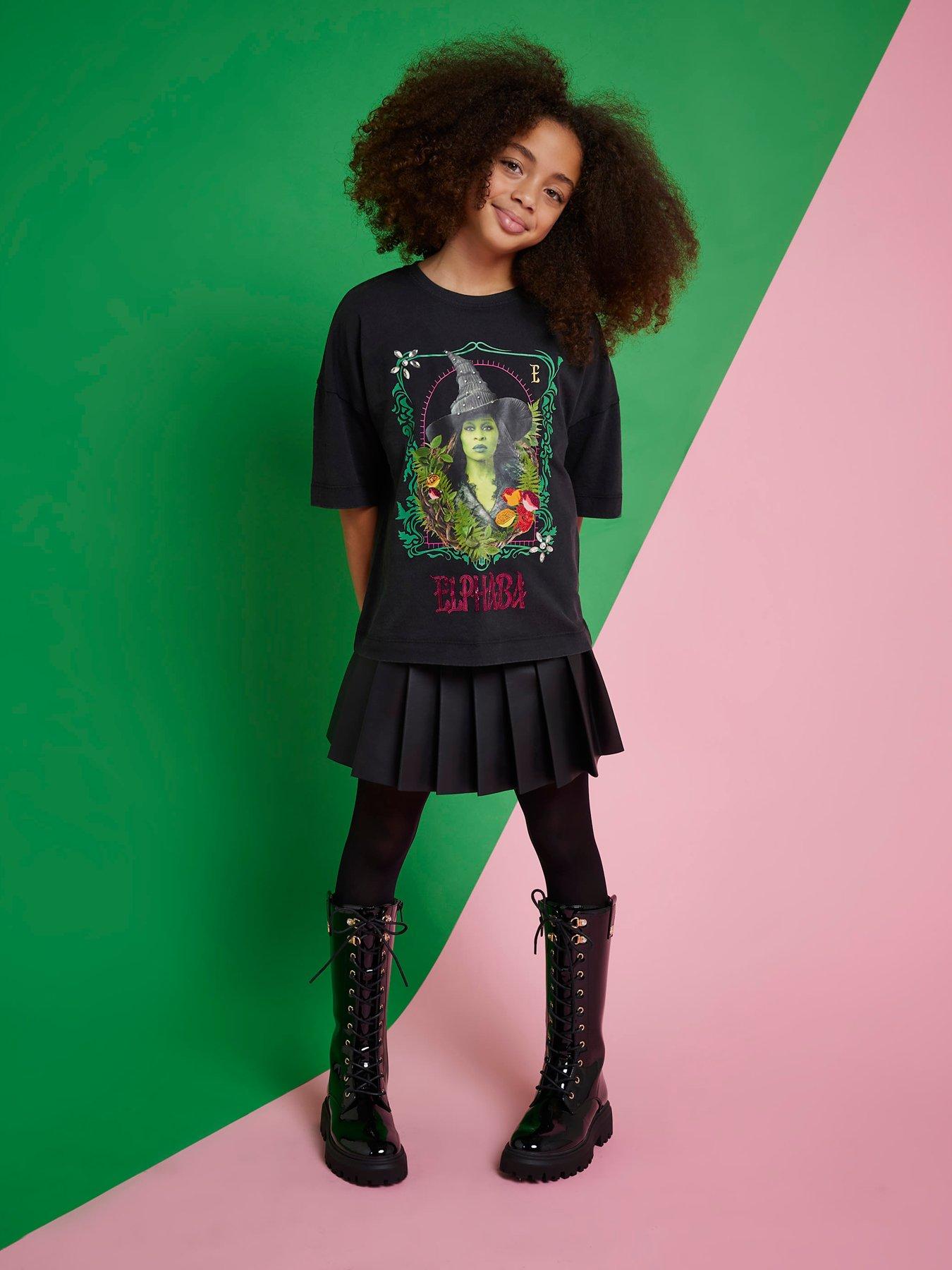 River Island Older Girls Wicked Elphaba T-Shirt - Grey