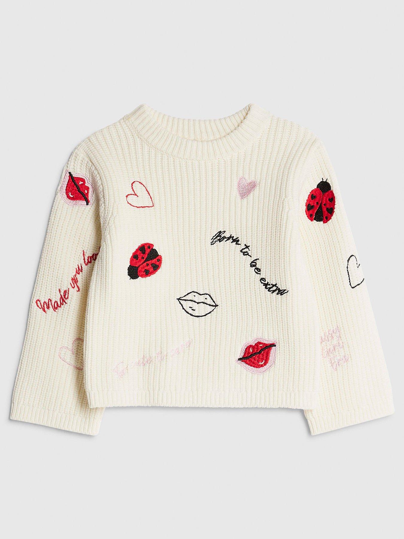 River Island Mini Girls Ladybird Lips Jumper - Cream
